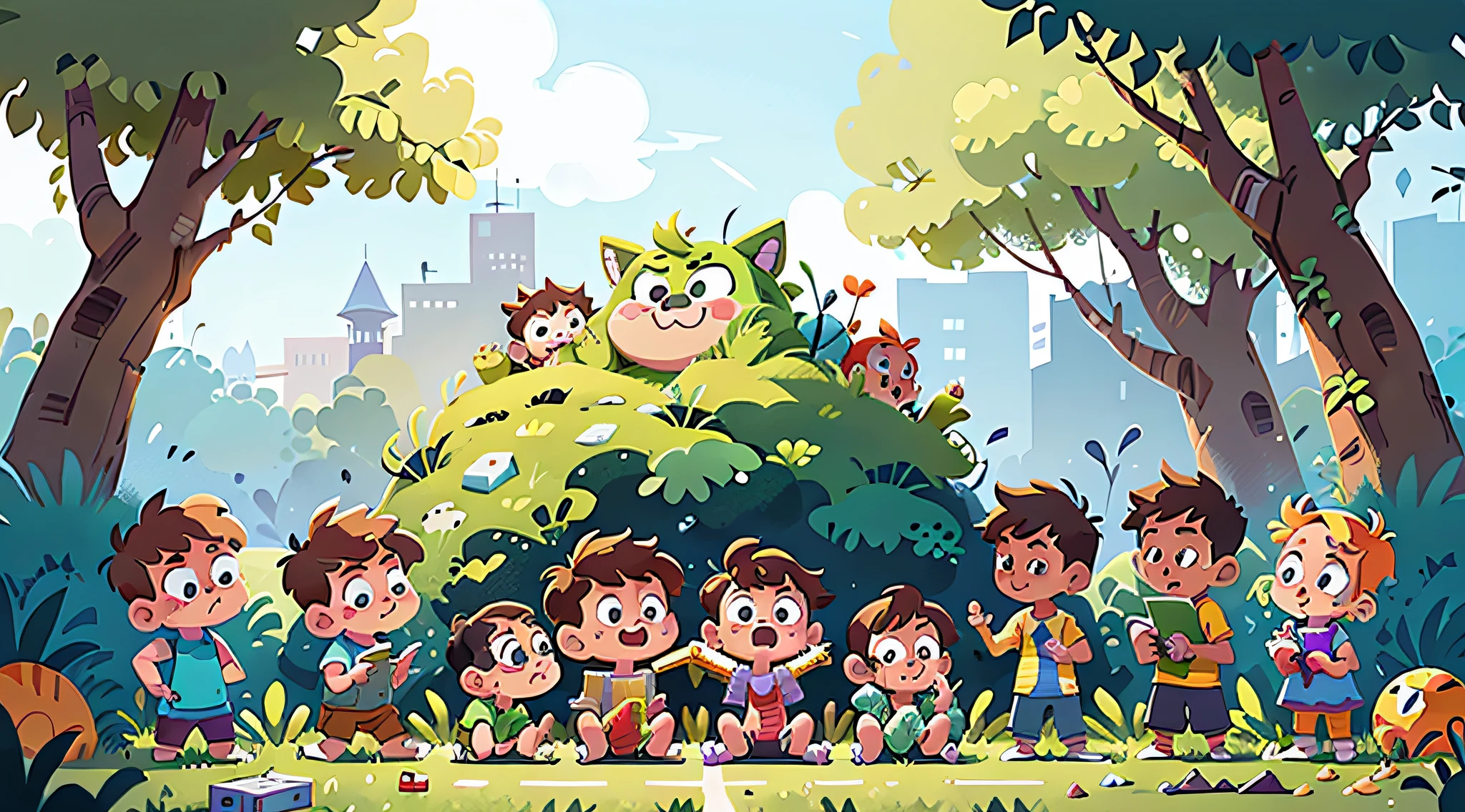 A lot of kids entertainment, sports, (fun), (big scene) mobile game art, 2D illustration, 2D illustration, 2D mask illustration, game illustration, animation illustration style, mobile game style, 2. 5D illustration, flat illustration, digital 2D illustration, kids book illustration, simple and clean illustration, detailed 2D illustration, mobile game background, kids book illustration