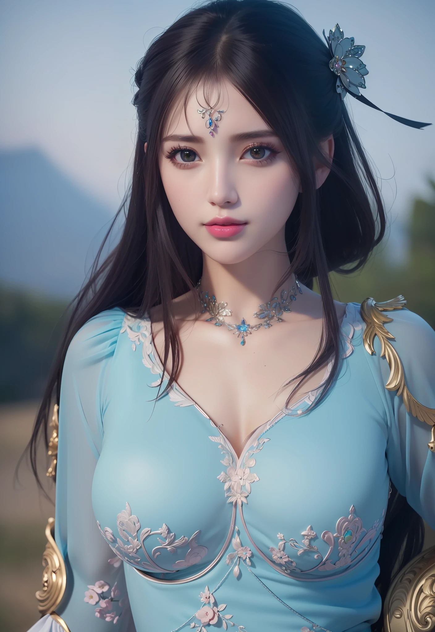 (masterpiece, best quality, extremely detailed 8k, ultra hd, ultra-detailed, highly detailed, highly realistic, ultra-realistic, photo realistic), (1girl:1.5), (detailed realistic skin), (realistic big breasts), (pink lipstick), slender abs,