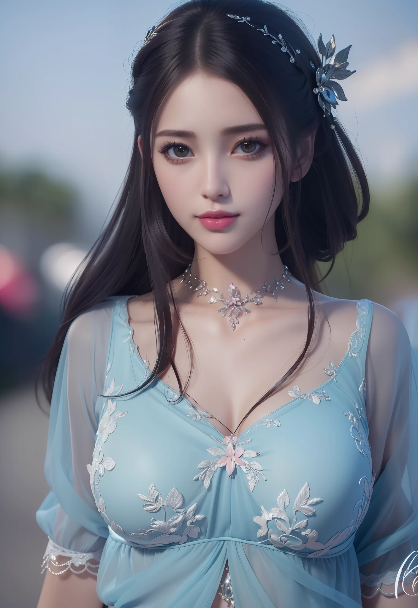 (masterpiece, best quality, extremely detailed 8k, ultra hd, ultra-detailed, highly detailed, highly realistic, ultra-realistic, photo realistic), (1girl:1.5), (detailed realistic skin), (realistic big breasts), (pink lipstick), slender abs,