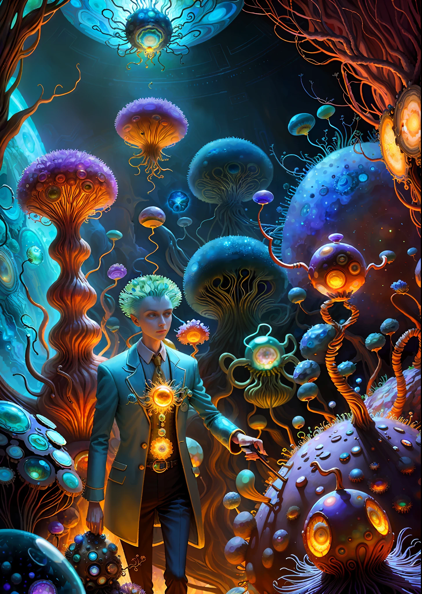 Elfin protozoa, surreal, dandelionwanderer, agate geodes, by Dan Mumford, , Dr. Seuss, WLOP, , dandelionseer, flowervirus, big eyes