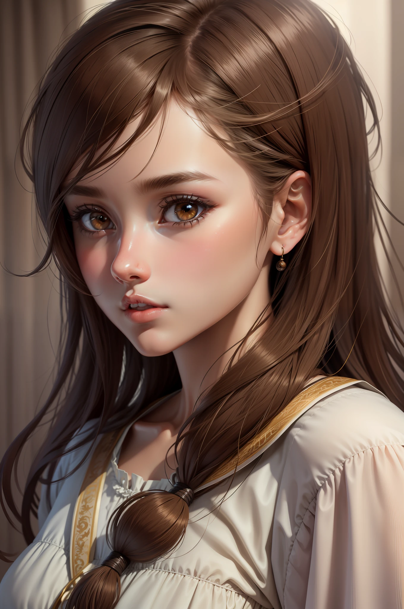 best quality, masterpiece, (realistic:1.2), 1 girl, brown hair, brown eyes,Front, detailed face, beautiful eyes
