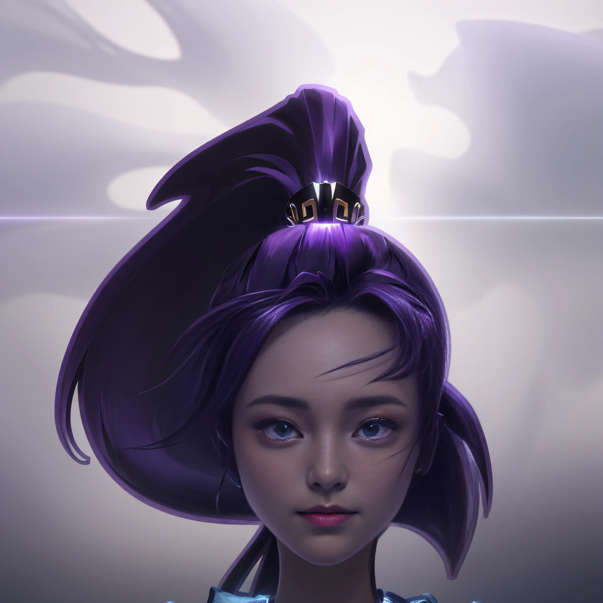 Surrealist female portraits, fantasy art, photorealism, dynamic lighting, artstation, posters, avatars, volumetric lighting, very detailed faces, 4k, award-winning, 1girl, fair skin, Asian, low-key, denim photos, (formal wear: 1.4), long hair, purple pupils,
