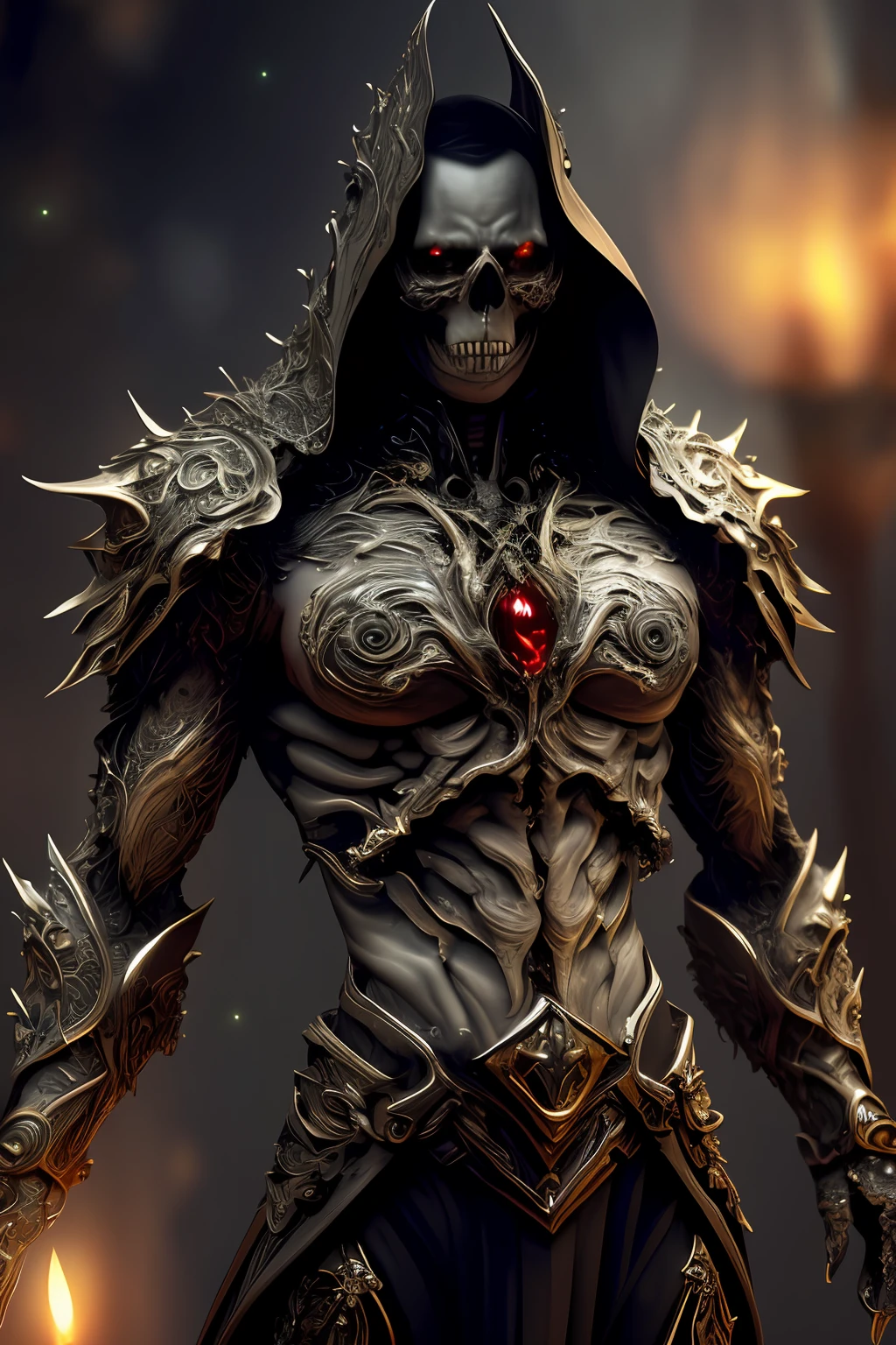 (whole torso), style, realistic, ((intricate detail)), whole torso shot, cold and beautiful lighting, (pale gothic evil king), (male: 2.0), (black hair), (complex), (carved skeletal armor)), (intricate and sharp obsidian crown), dynamic pose, windblown hair, perfect face, (realistic eyes), round iris, ((red eyes))), perfect, complex, complex eyes, Helios 44-2, ((dark gothic background)), (candles), swirling bokeh, trends in artstation, sharp focus, Studio photo, intricate detail, very detailed and sharp, DND characters, ((oil on canvas)), perfect lighting, masterpiece, detailed backgrounds, art by Artgerm and Greg Rutkowski, cinematic lighting, 8K, flying bat background, man, pointed ears, evil smile