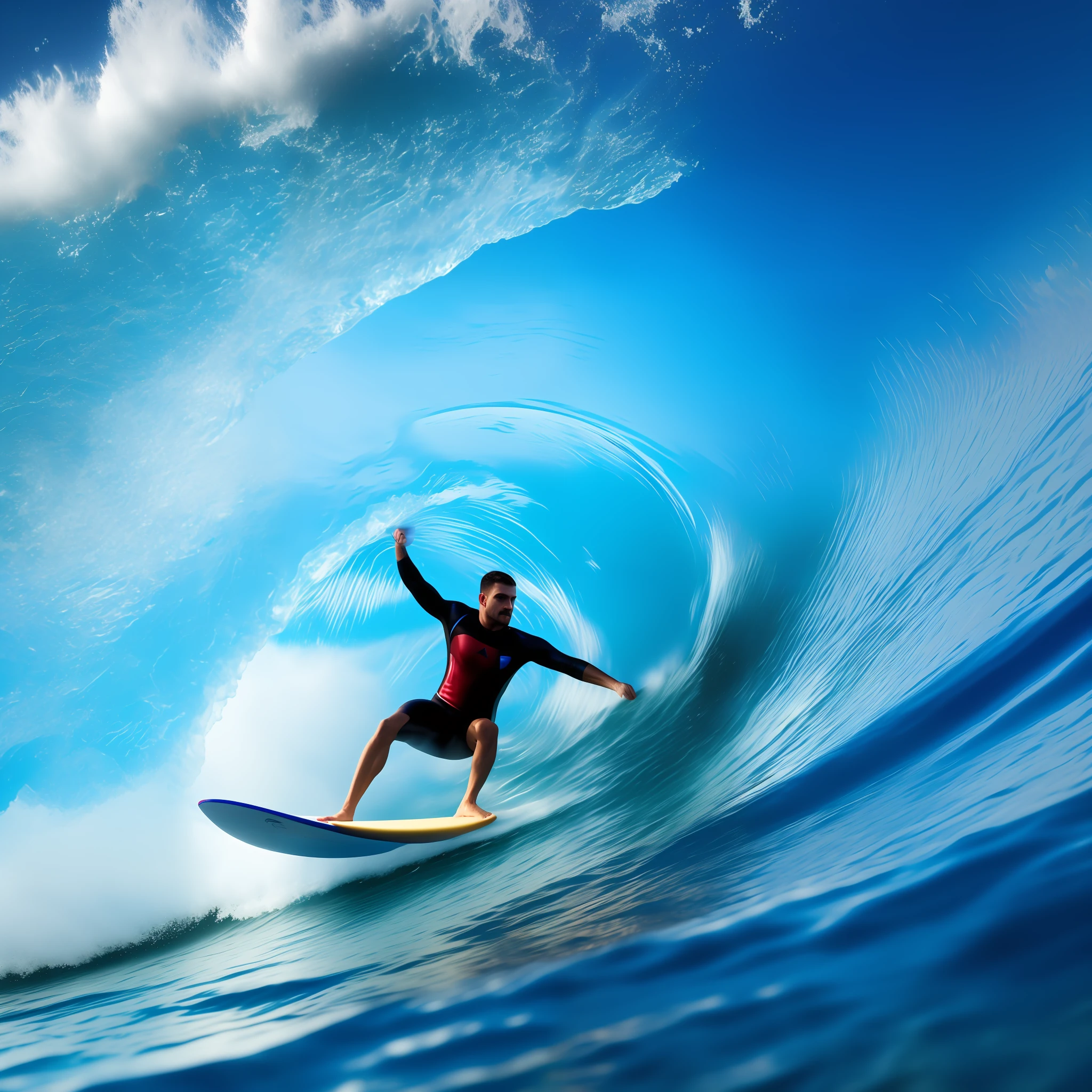 A painting of a surfer in waves inside a crystal ball, water, ocean, realistic encapsulated, Ultra HD, 12K professional cinematic
