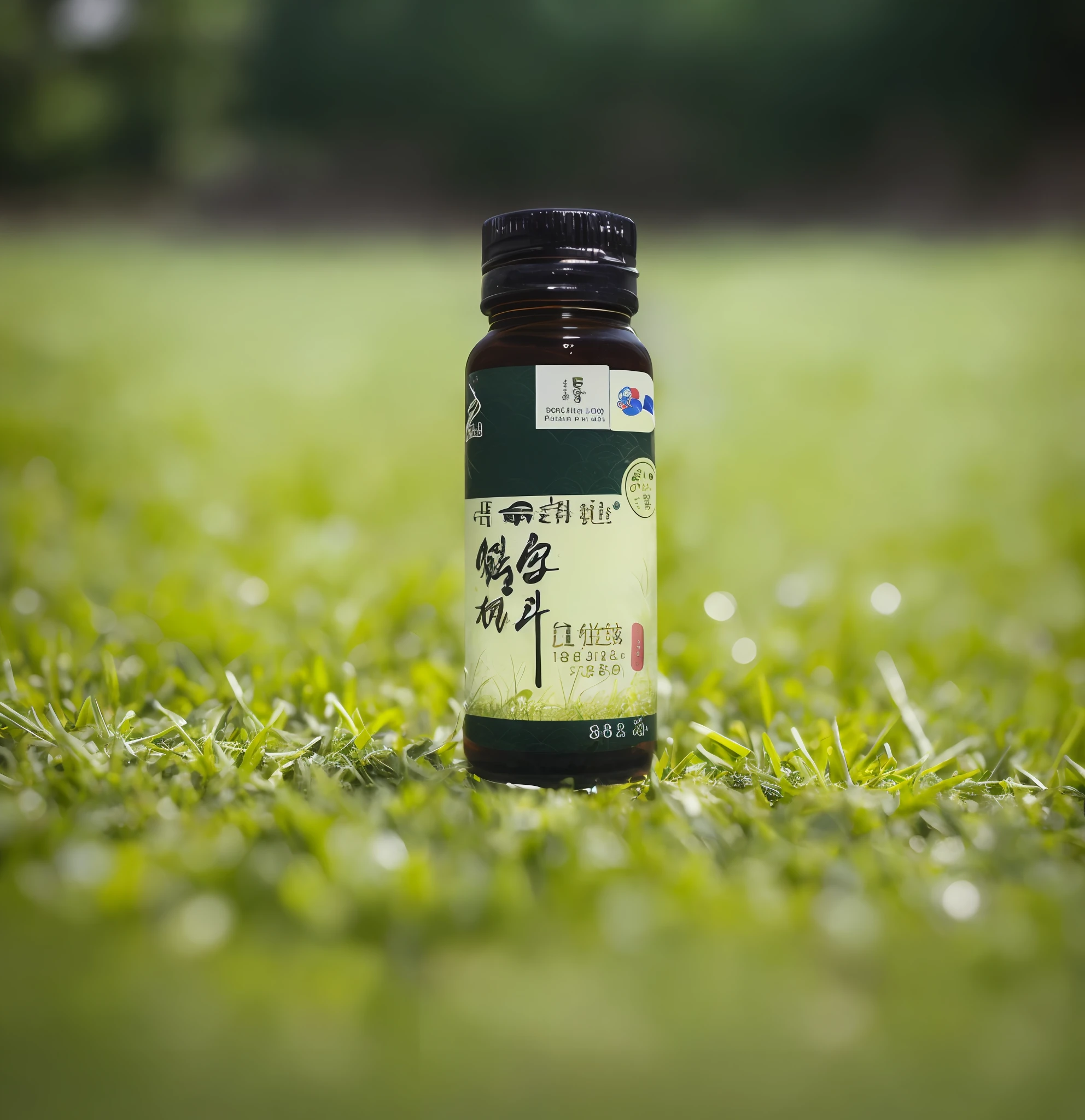 there is a bottle of tea sitting on the grass in the field, product photo, 35 mm product photo”, miniature product photo, f / 1. 9 6. 8 1 mm iso 4 0, product introduction photo, by Yi Jaegwan, close-up product photo, a picture, full image, listing image, f 2. 8 3 5 mm