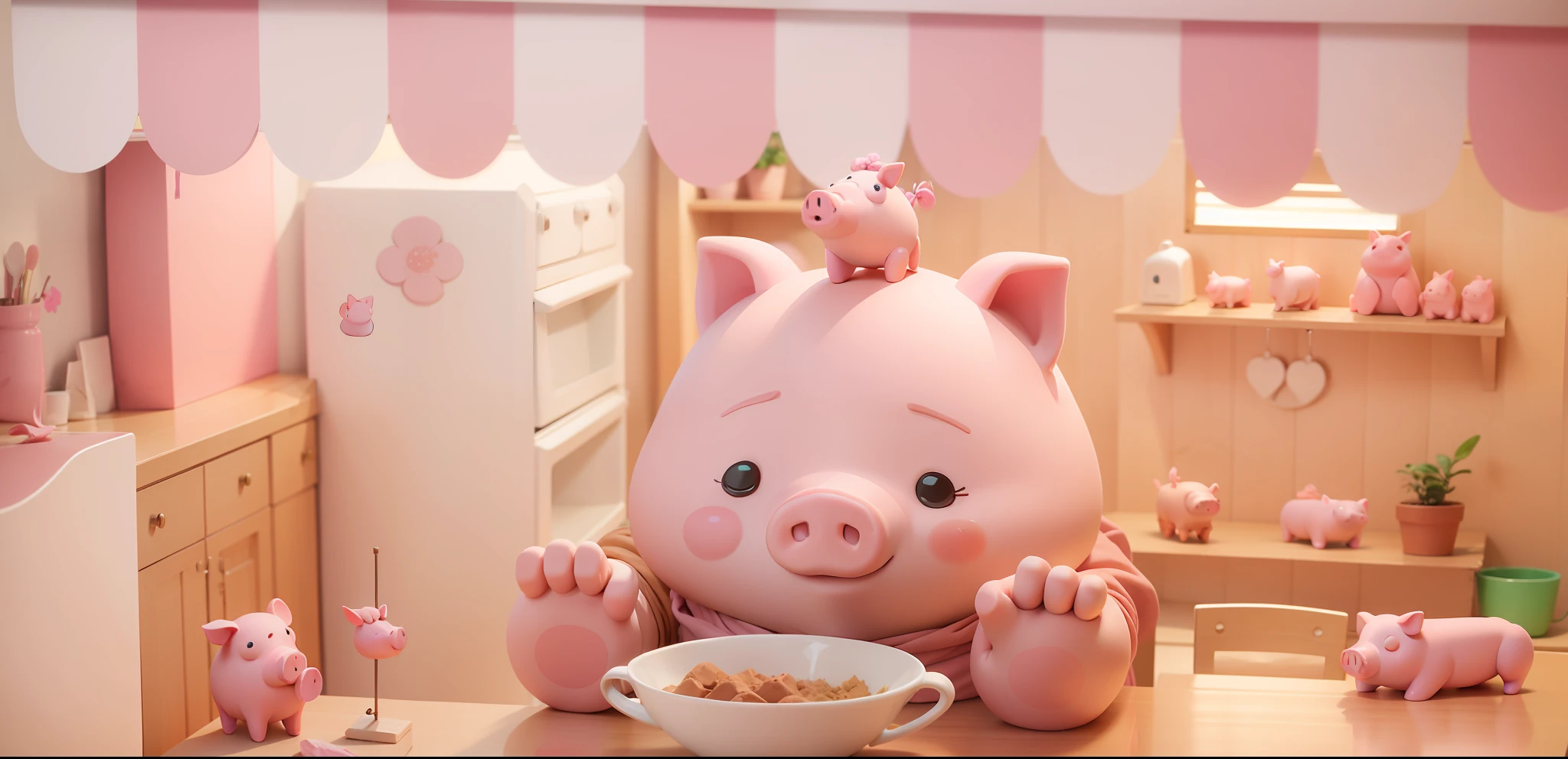 Pig, pink pig, clay material, cute pig, pink pig, cartoon pig, smooth --auto --s2
