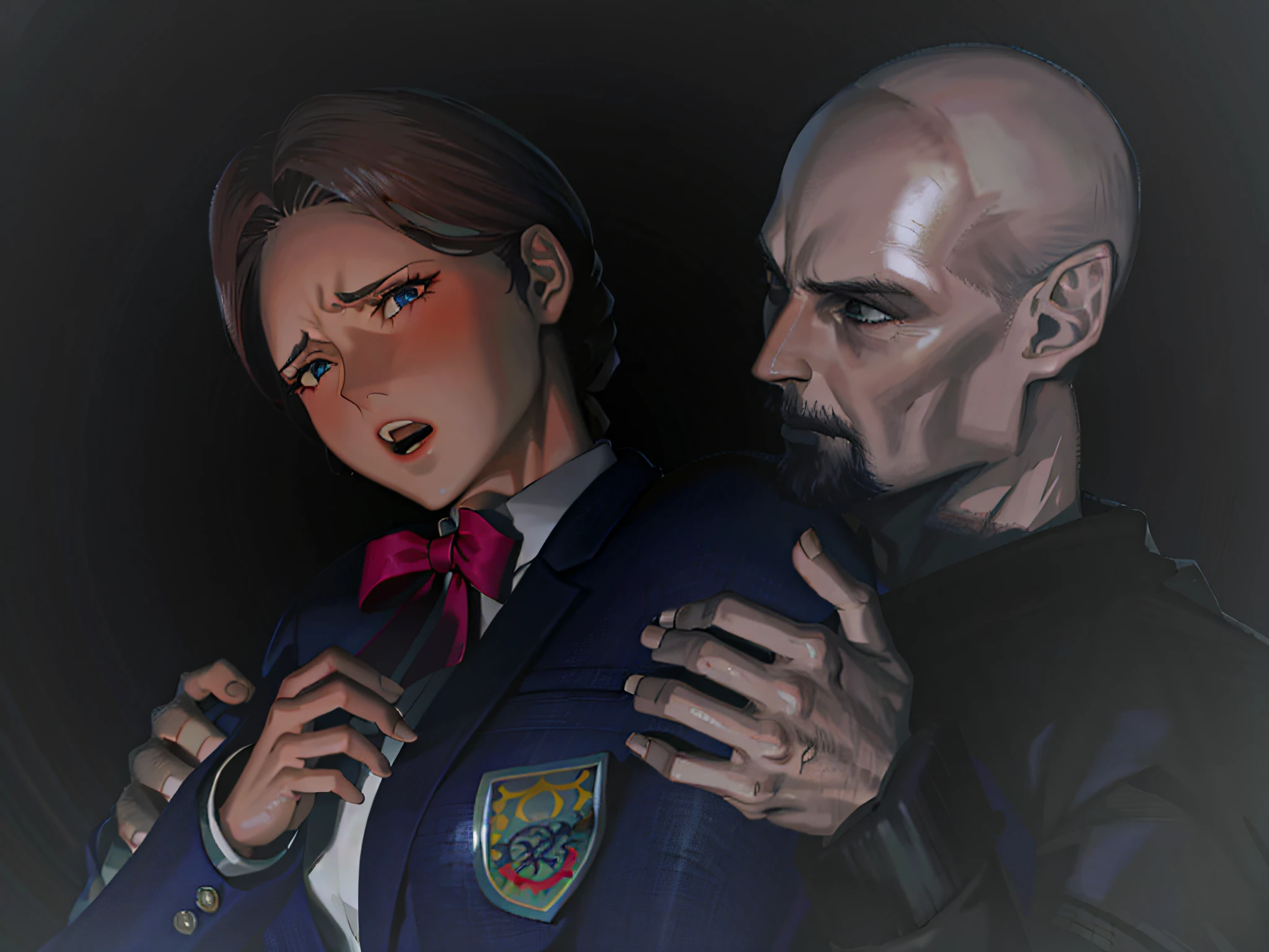 (frightened look, surprised), Maryms, Top Quality, (Beauty), 1girl, Physically Based Rendering, Ultra High Resolution, (Black Hair Longhaired, Braid: 1.5), Narrow Waist, Skinny, Leonam, Muscular, Sweaty, Big Blue Eyes, Long Legs, Jeans, Leather Belt, Small Breasts, Puffy Eyes, Leather Belt, (Rain City), Glossy Skin, Facing People, Winning Posture,