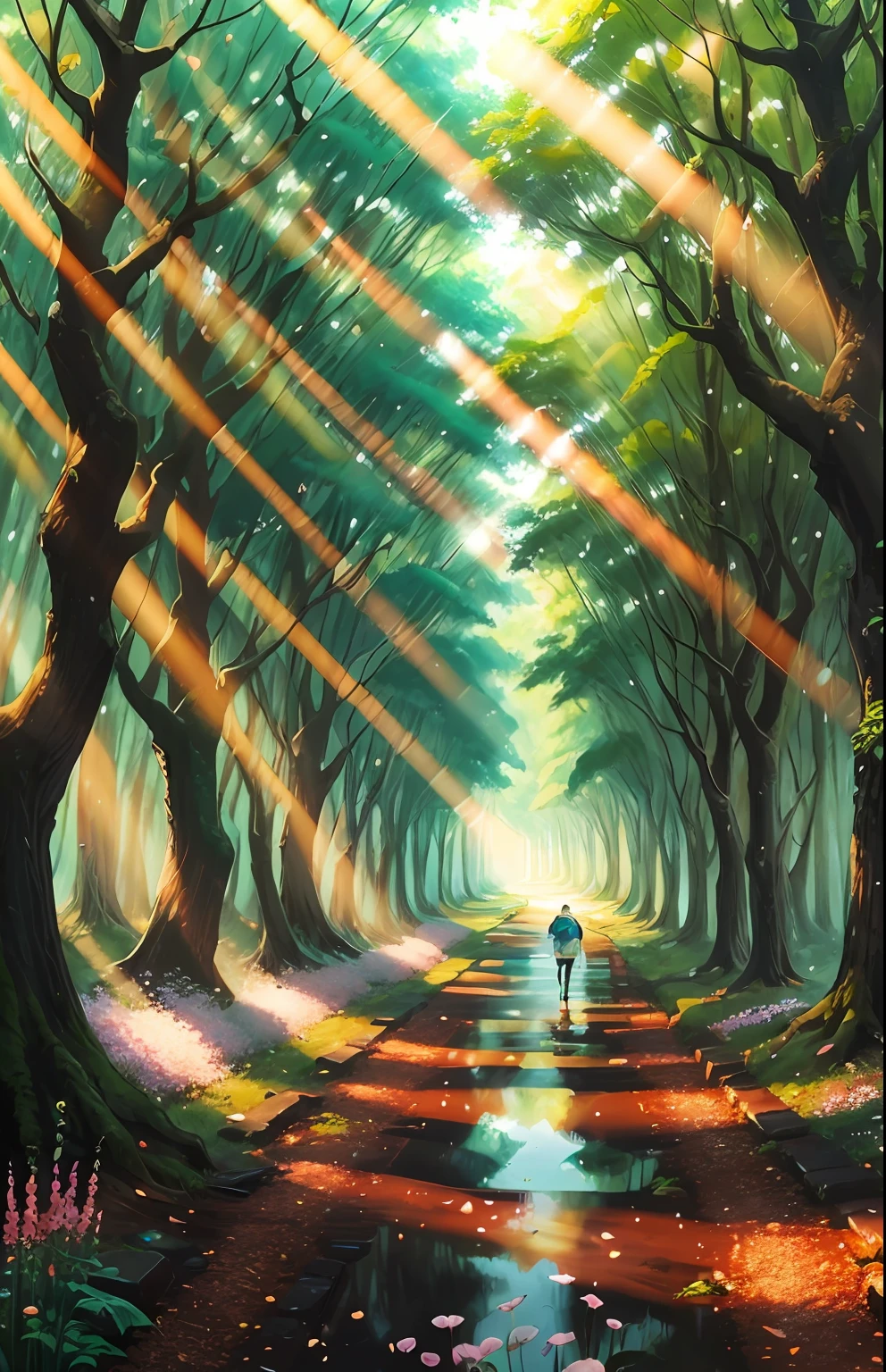 A refreshing walk in the blooming forest while the morning sun is flooding the Air --auto --s2