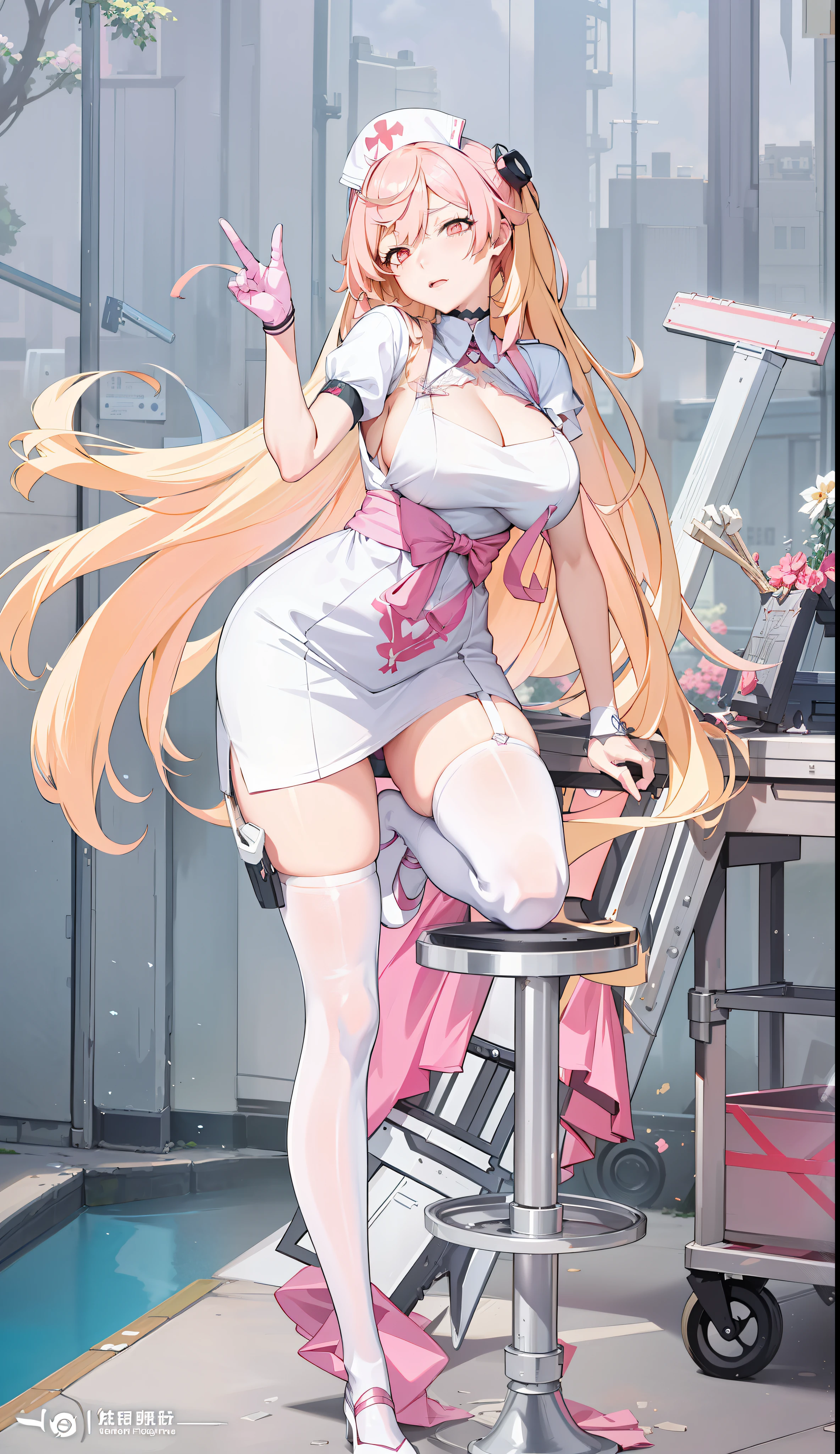 anime - style image of a woman in a pink dress sitting on a chair, biomechanical oppai, from the azur lane videogame, azur lane style, cushart krenz key art feminine, pixiv 3dcg, top rated on pixiv, from girls frontline, an alien robot naughty nurse, oppai cyberpunk, at pixiv