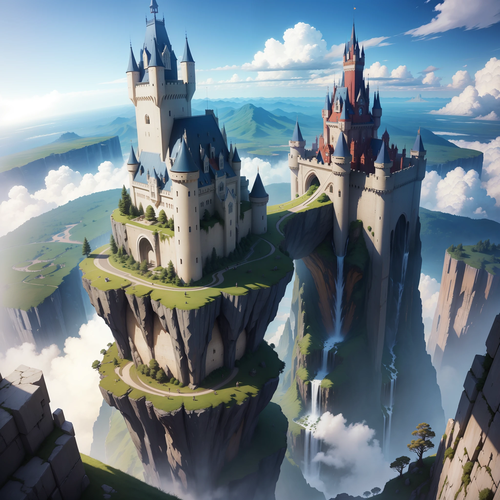 Super Huge Castle Sci-Fi Fantasy Futuristic World Top Quality Masterpiece Waterfall Airborne Sky Isekai Huge Hierarchy