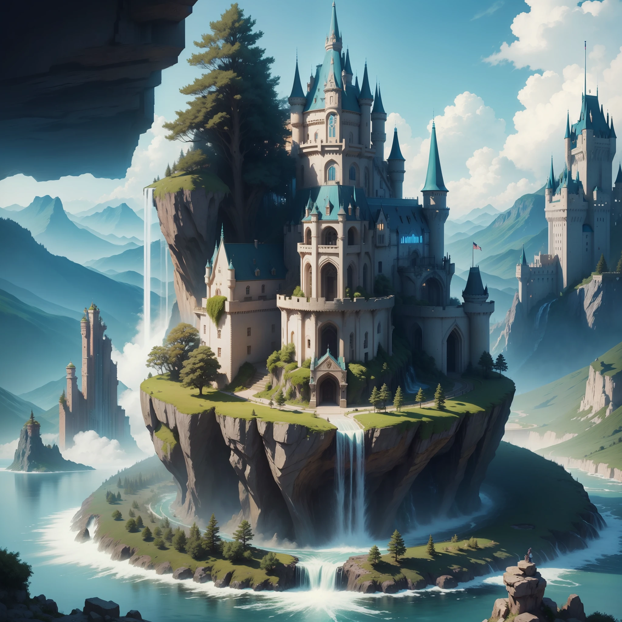 Super Huge Castle Paradise Heaven Giant Cyberpunk Top Quality Utopia Waterfall Mother Nature