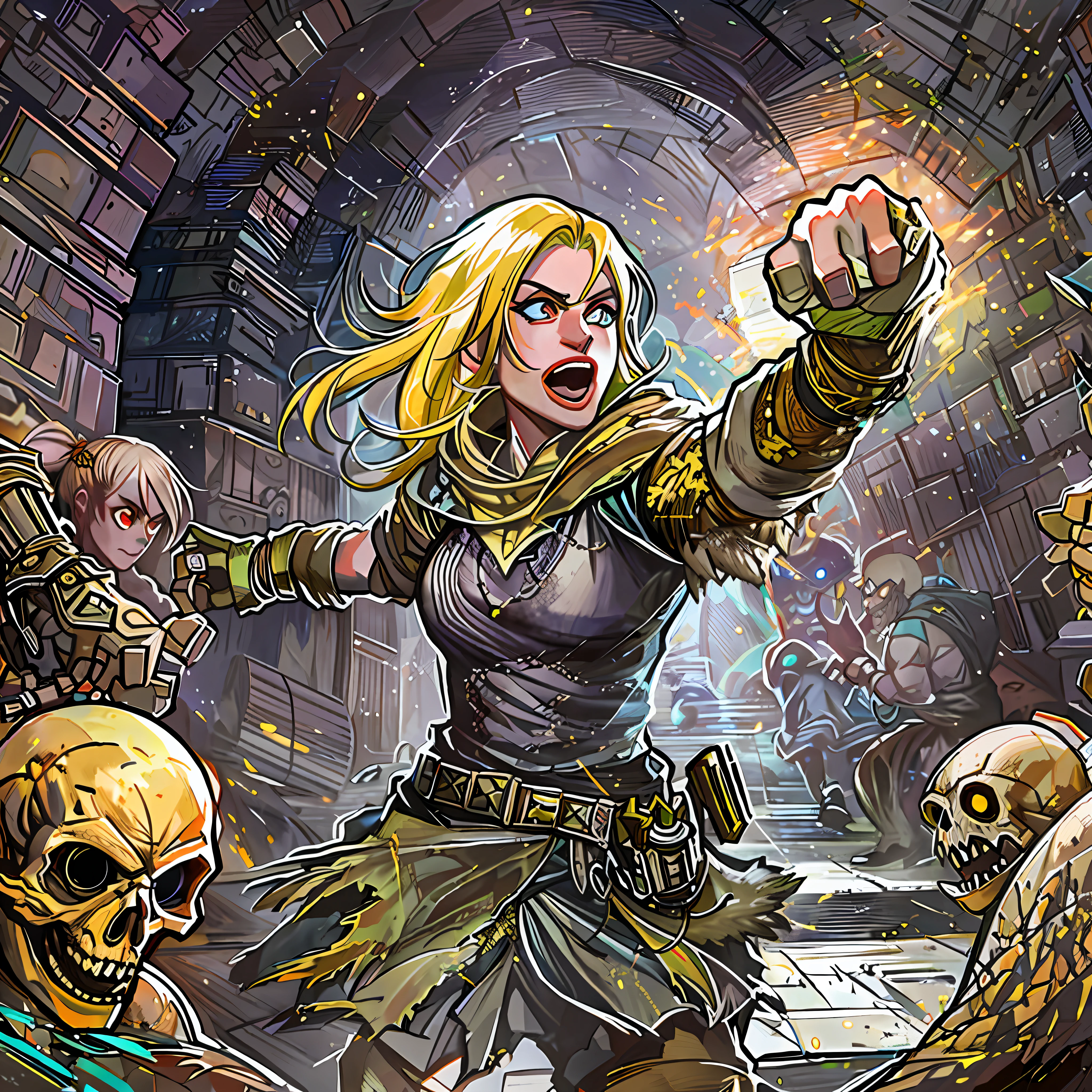 blonde haired adventurer fighting undead