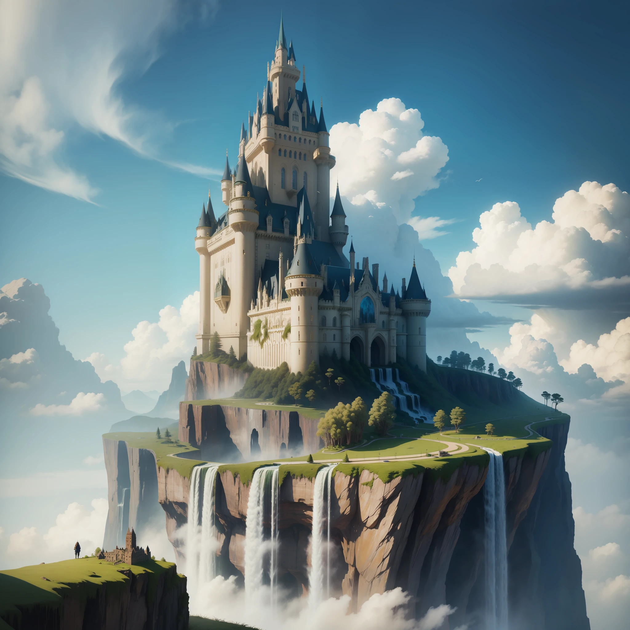 Giant Castle in the Air Fantasy Sci-Fi Top Quality Masterpiece Giant Waterfall Mother Nature