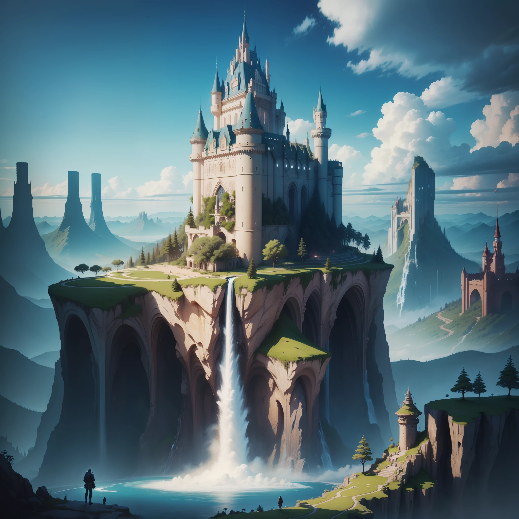 Super Huge Castle Paradise Heaven Giant Cyberpunk Top Quality Utopia Waterfall Mother Nature