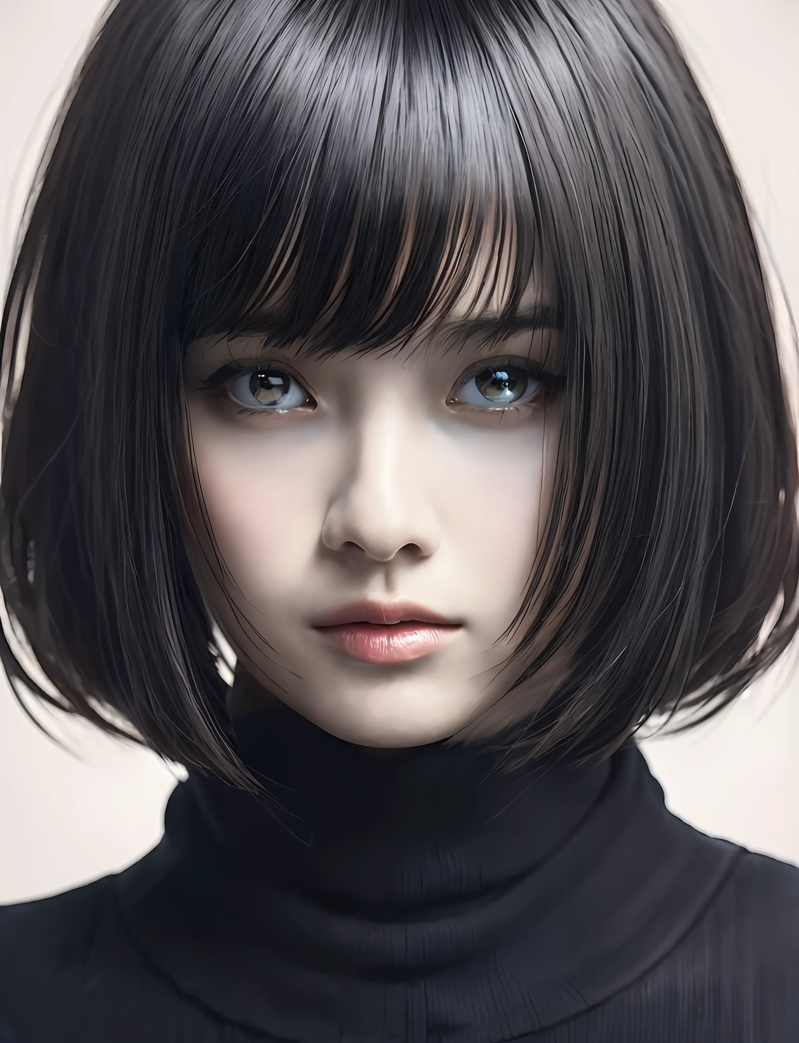 Milenka Mikhailova, (masterpiece), realistic, (portrait of a girl), beautiful face,
sunlight, cinematic light, bangs, beautiful woman, beautiful eyes, short black hair, 
perfect anatomy, very cute, princess eyes, (eyes black), (frame head), centered, stylized, 
bioluminescence, 8k resolution, low-cut white dress with small blue details, human hands, 
full of wonder, elegant, approaching perfection, dynamic, highly detailed, character sheet , 
concept art, soft , looking directly at the viewer positioned so that her body is symmetrical and balanced, 
incredibly beautiful, short black detailed hairstyle with bangs,