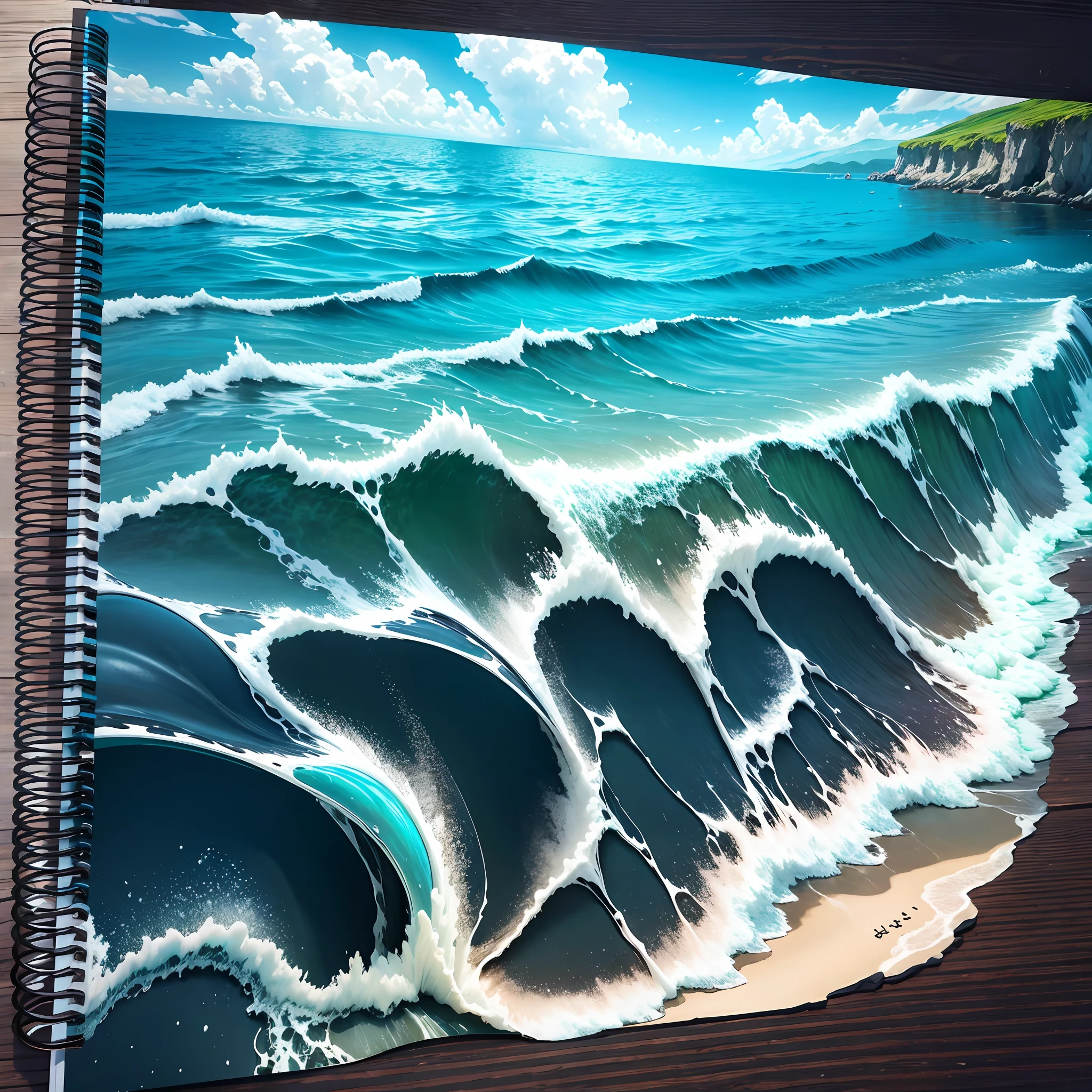 Advertising, notebook pouring ocean water --auto --s2