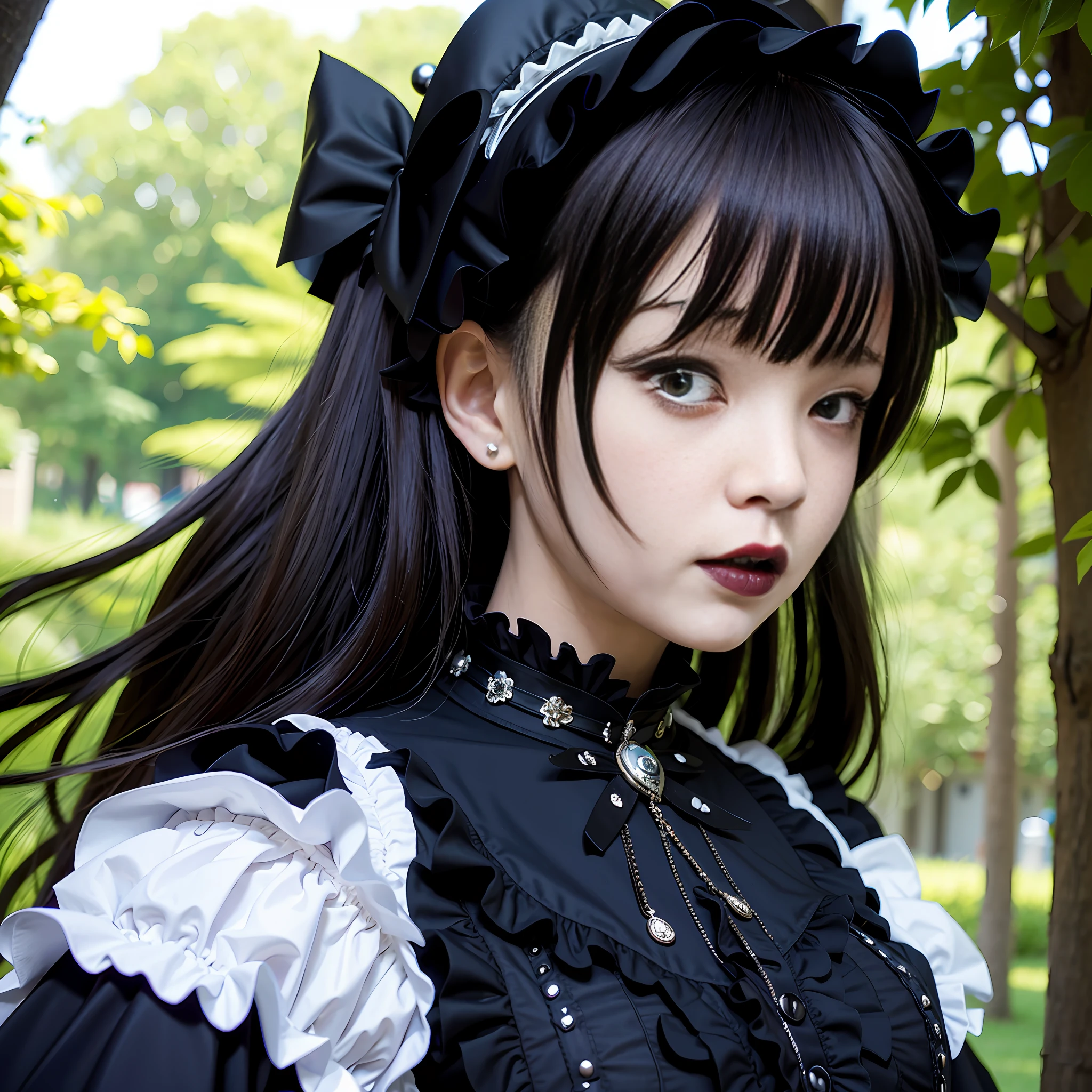 ((masterpiece:1.4, best quality)), ((masterpiece, best quality)),  (photo realistic:1.4)
BREAK
//Character// (Gothic Lolita:1.5), A black dress with white grace, extremely detailed frills, A bonnet over her vertical rolls, 
A skirt that puffs up with a pannier, A white-painted face, (heavy dark makeup:1.4) , a morbid beauty, 

BREAK
A Poem of Gothic Lolita

A black dress with white grace
Decorated with frills and clips
The lolita girl dreams
In an old castle in Europe

A bonnet over her vertical rolls
A skirt that puffs up with a pannier
The gothic girl embraces the darkness
She longs for a world of magic and mystery

A white-painted face with heavy makeup
She seeks a morbid beauty
The gothic lolita girl expresses
Her own spirituality

Gorgeous fashion and culture
Gothic lolita is not just that
Gothic lolita is a way to find
One's own identity