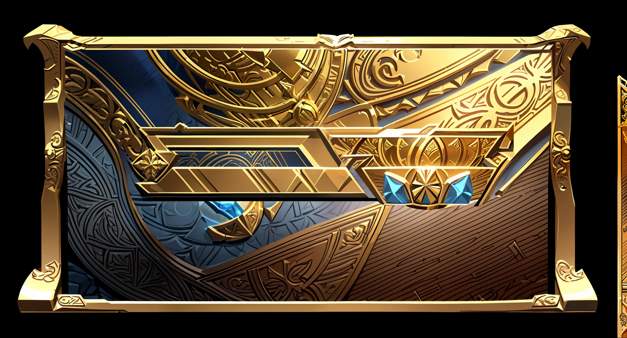 a close up of a picture of a gold and blue frame, ornate borders + concept art, arena background, game icon asset, game overlay, huge stylized pauldrons, 3 d icon for mobile game, game icon stylized, odin's stone arena background, layout frame, inside stylized border, heavy jpeg artifact blurry, style of league of legends