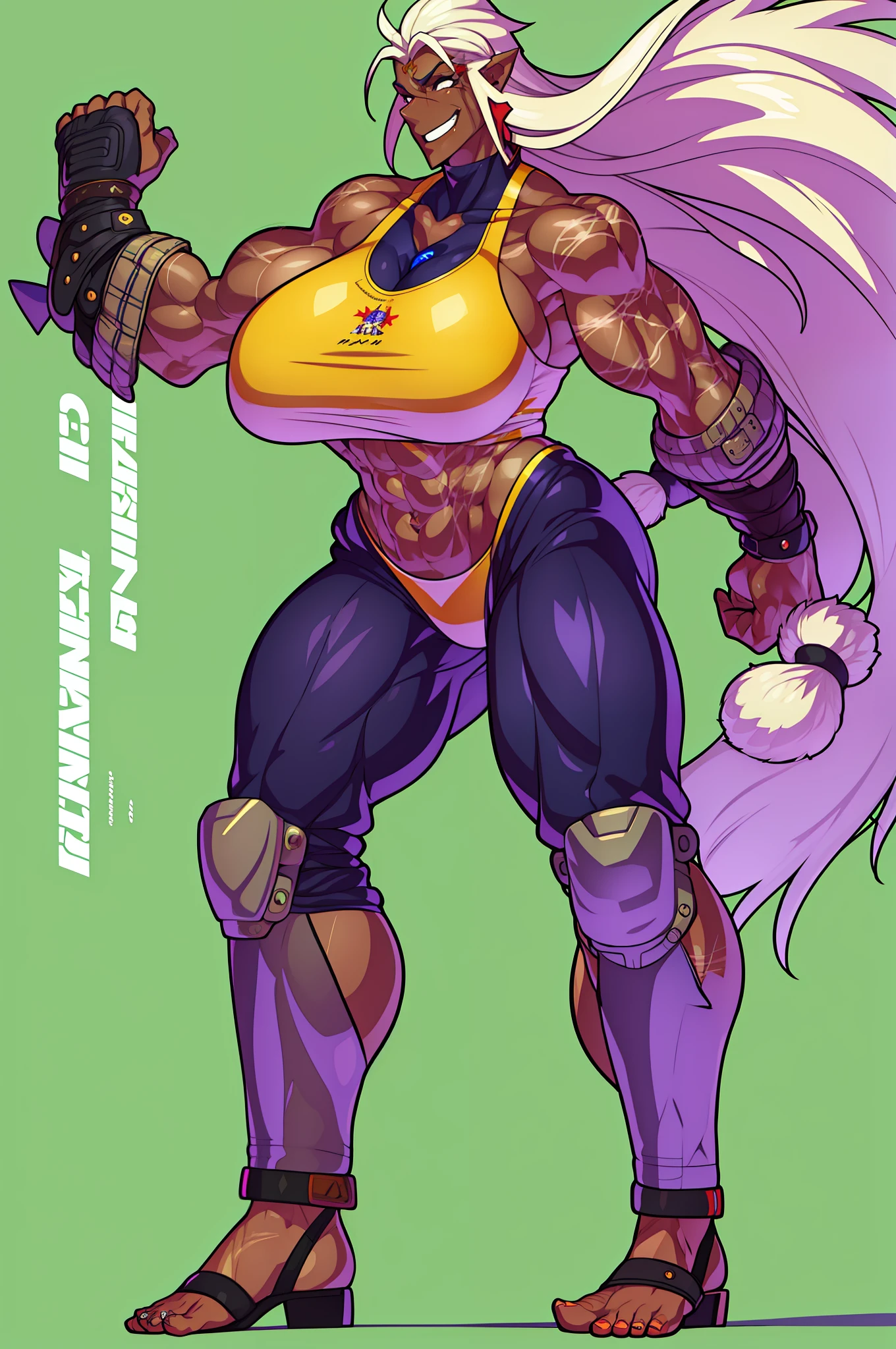 muscle girl,huge breast,, tall female, ,pants, solo focus, 1character, portrait full body,dark skinned female, , vest, coat, walking, medieval clothing, long hair, blond hair,, open mouth smile, revealing cloths, , angel girl, berserker, warrior,portrait, full body, walking, halo, lingerie,flipflops