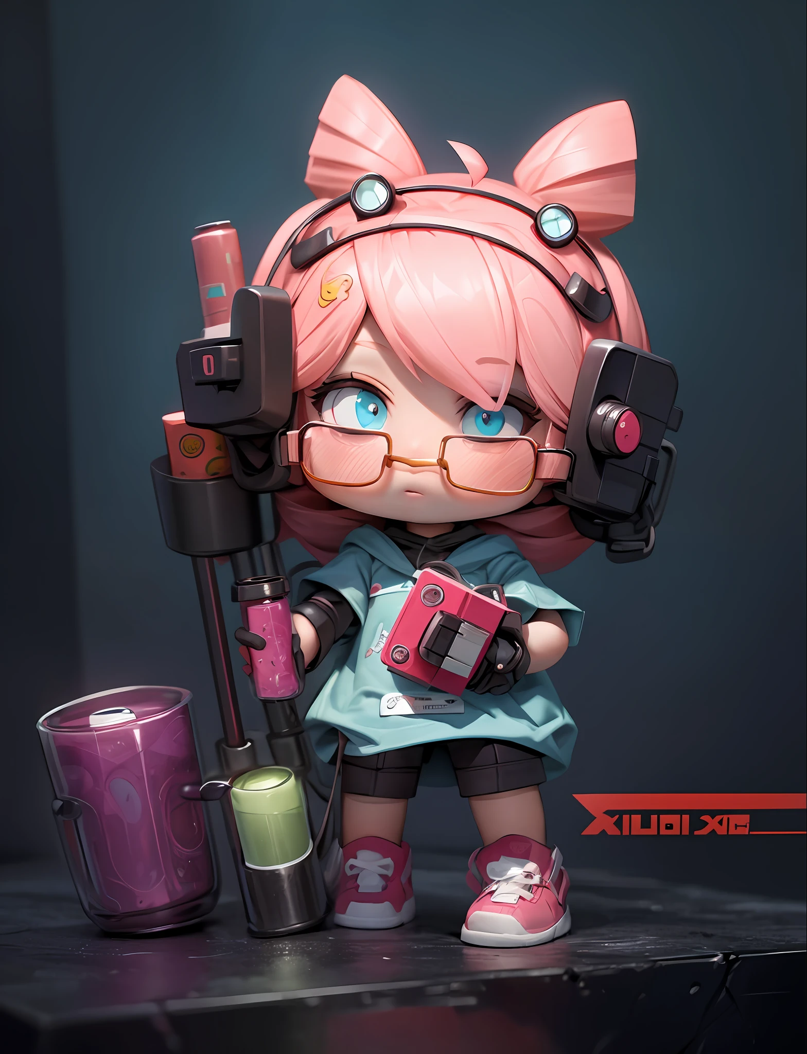 Masterpiece, top quality, official art, 8k wallpaper, RAWE extreme detail, illustration, 1 girl, cute, pink hair, cyberpunk, hd, street at night, sky blue coat, colorful colors,