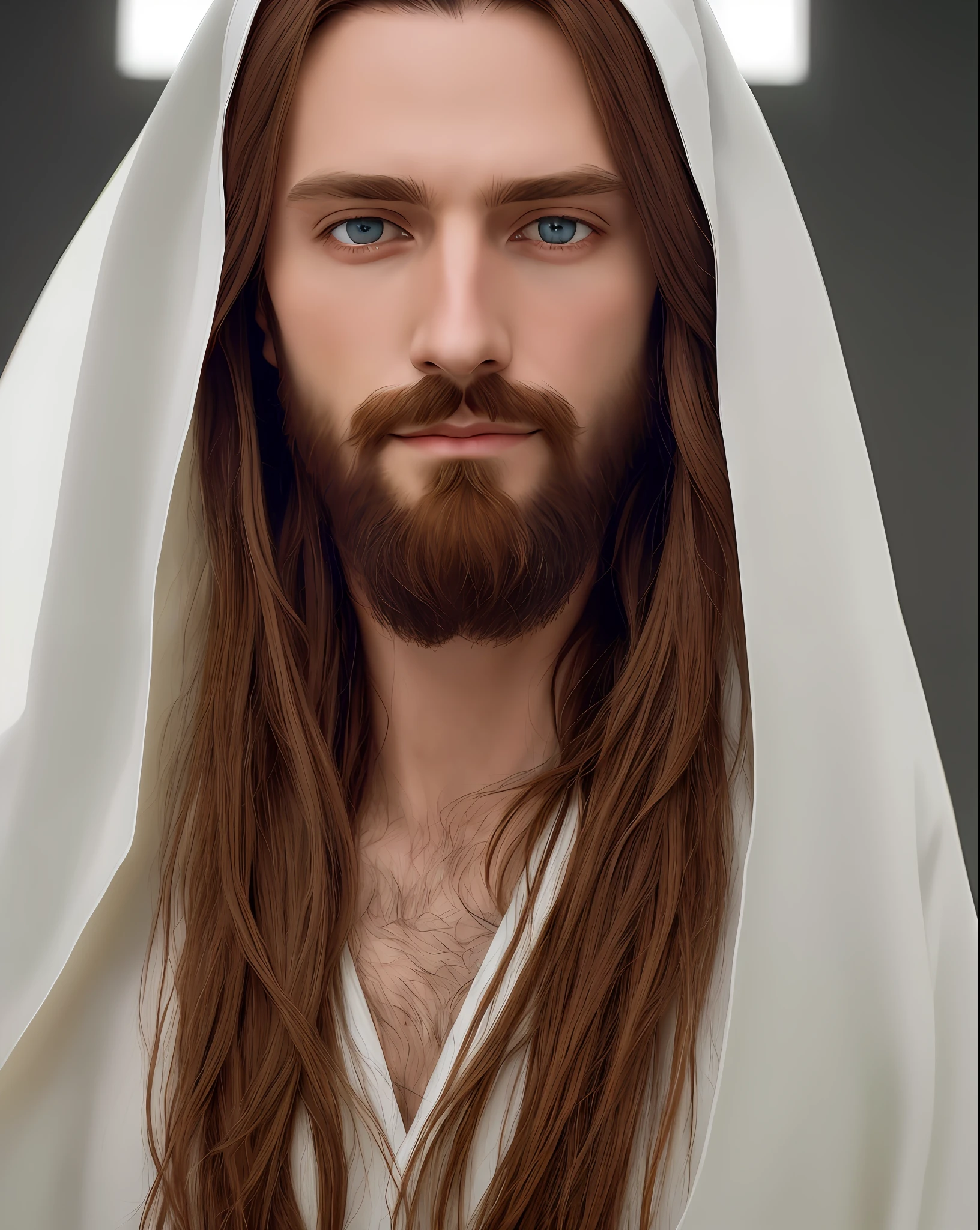 (symmetry),centered,a ((close)) up portrait,(Jesus),a very thin white man with long hair and a beard,wearing a long white robe,35mm,natural skin,clothes detail, 8k texture, 8k, insane details, intricate details, hyperdetailedhighly detailed,realistic,soft cinematic light,HDR,sharp focus, ((((cinematic look)))),intricate, elegant, highly detailed