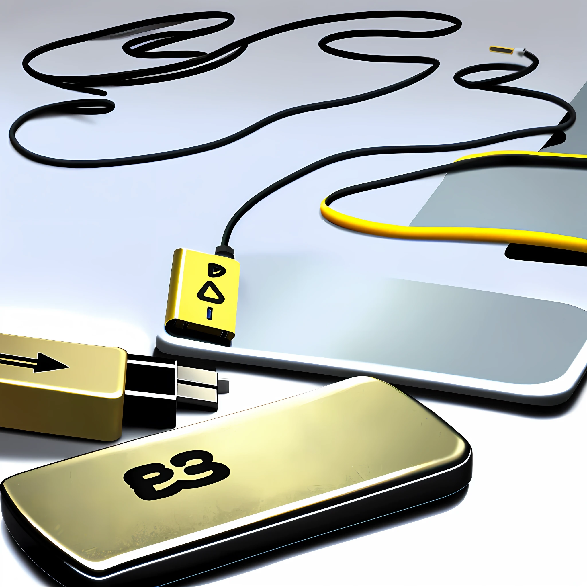 A USB flash drive on the table, give a close-up of the USB drive, with a little small decoration commonly used on the table around it, the overall bright style.