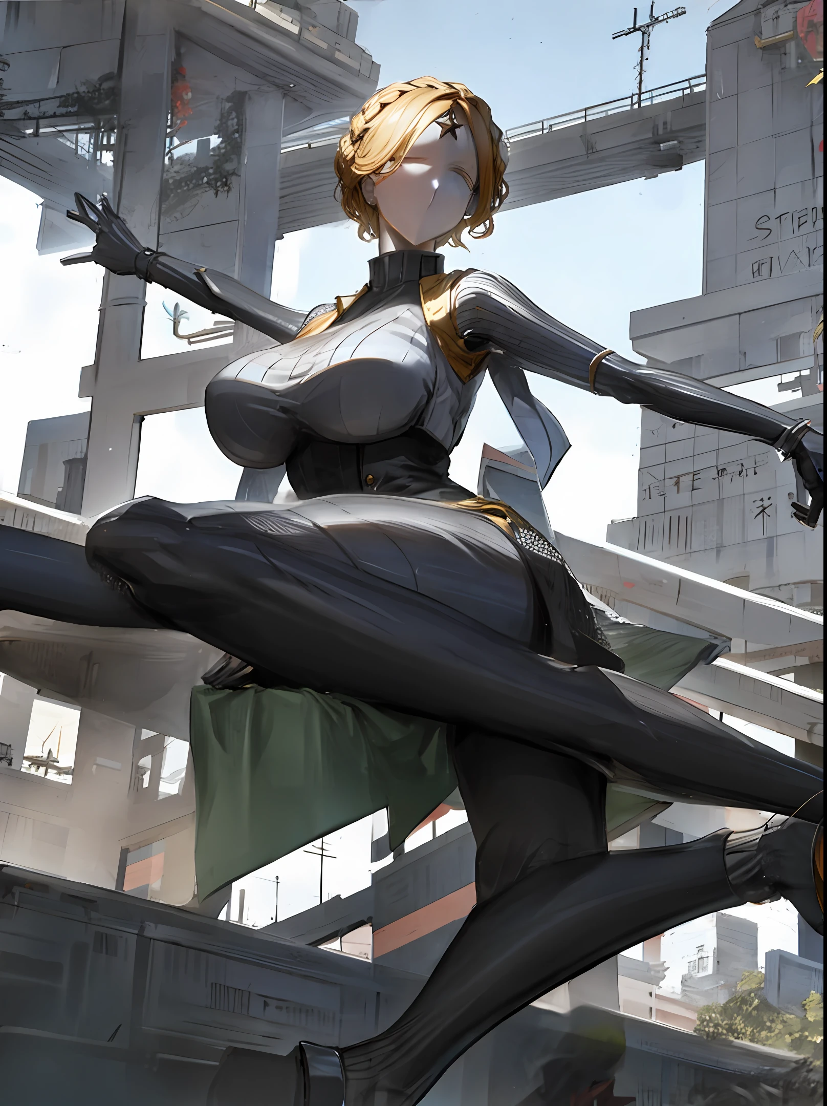 The gigantic lady sits in the city