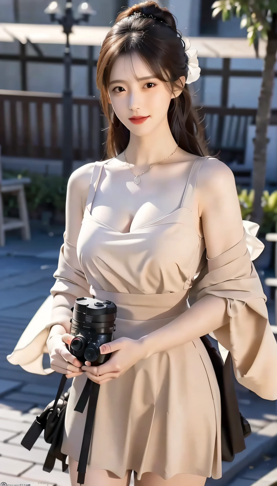 masterpiece, best quality, official art, in focus, full body photo (FLS), FHD, 1080P, 2K, 4K, 8K, Mind-bSoft illuminationlowing Details, Unfathomable, Leica camera, Full Length Shot (FLS), cute, Golden Ratio,Soft illumination,absorbing。 Super detailed, extremely detailed, beautiful and meticulous girl, 1 girl, (perfect female figure), full body, skirt, long legs, no breasts, background on the beach.