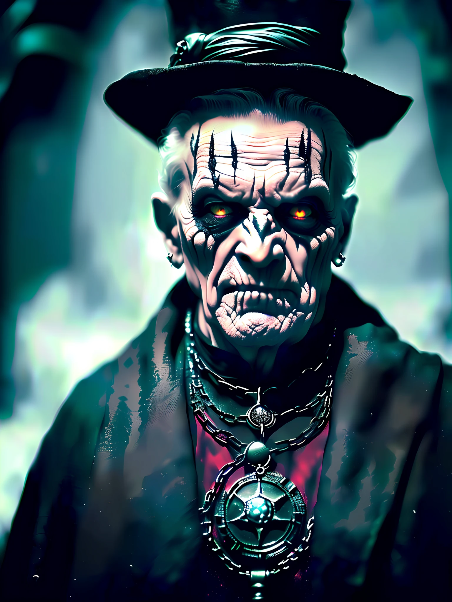 (Extremely detailed 8K wallpaper) Medium photo of a scary necromancer, photorealistic, a lot of detail, realism, intricate, highly detailed, dramatic