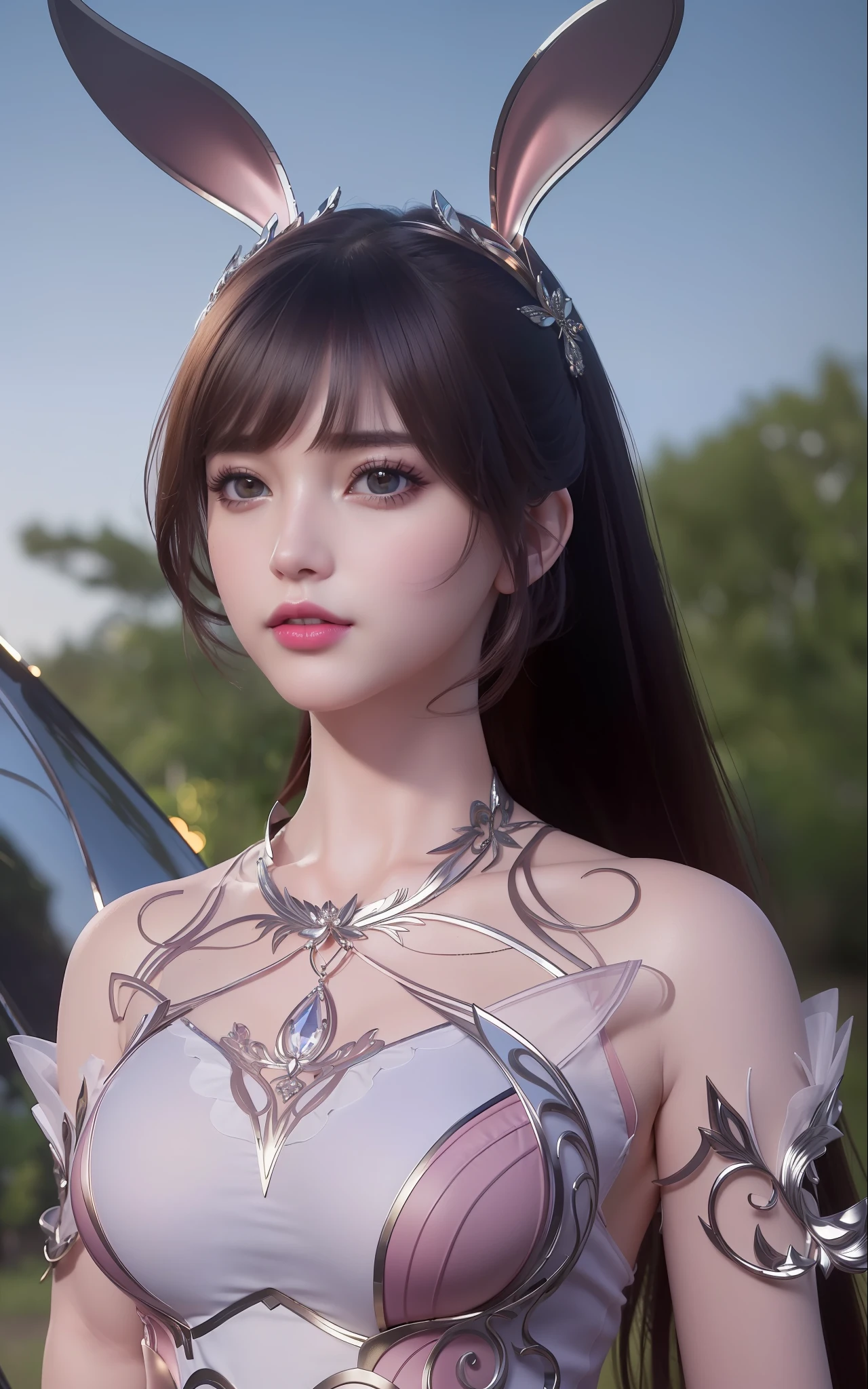 (masterpiece, best quality, extremely detailed 8k, ultra hd, ultra-detailed, highly detailed, highly realistic, ultra-realistic, photo realistic), (1girl:1.5), (detailed realistic skin), (realistic big breasts), (pink lipstick), slender abs,