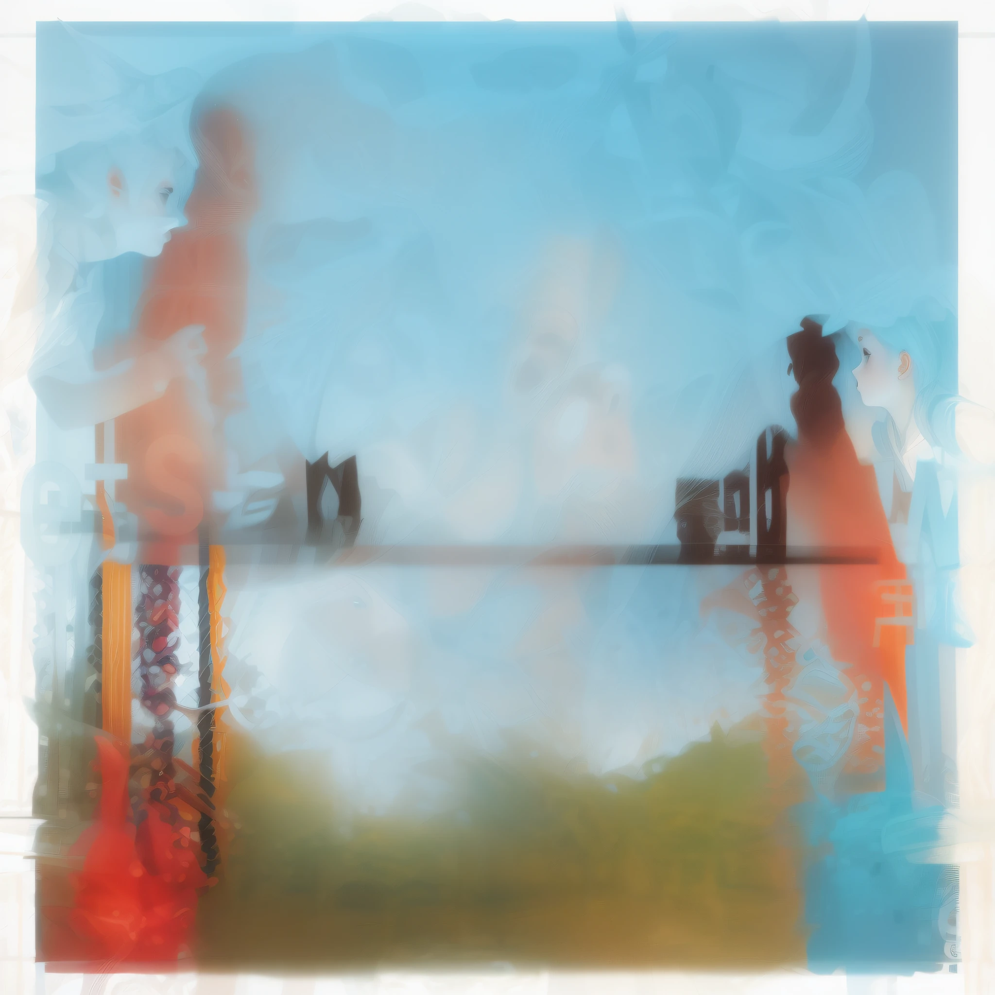Two little girls, face to face, blowing bubbles, bubbles connected into bridges, --auto --s2