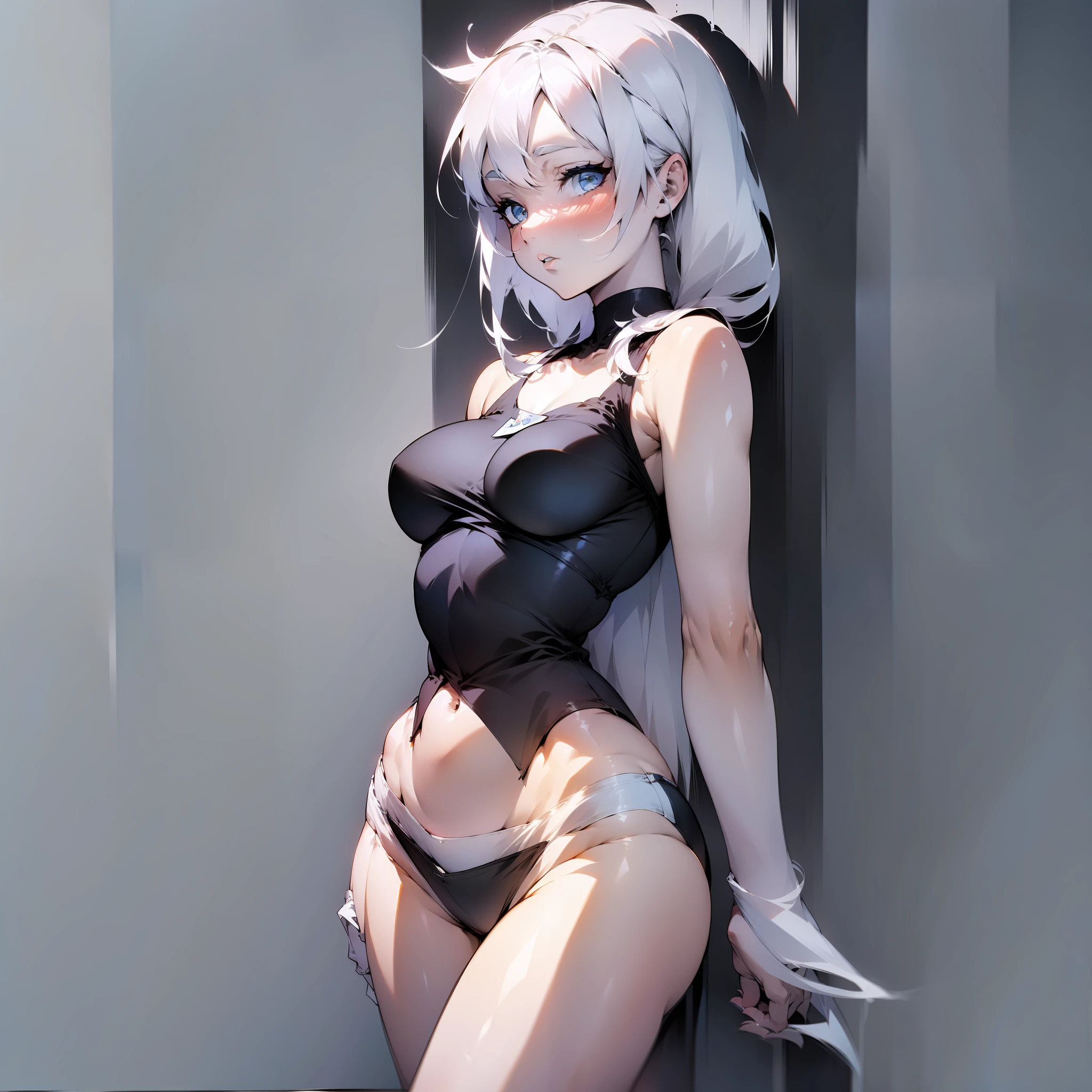 White haired girl Panties Underwear Minimalist Style Frozen Comic Style Monochrome background
