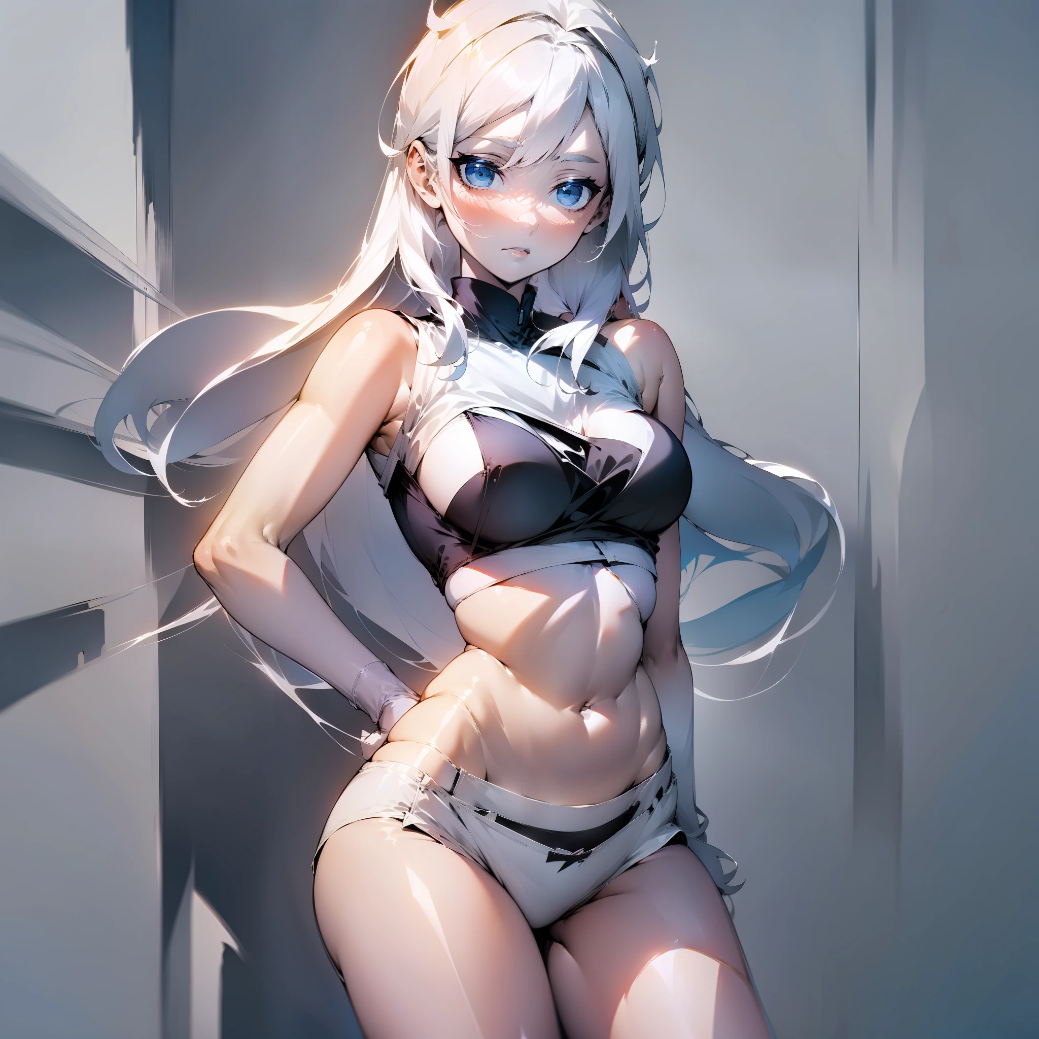 White haired girl Panties Underwear Minimalist Style Frozen Comic Style Monochrome background