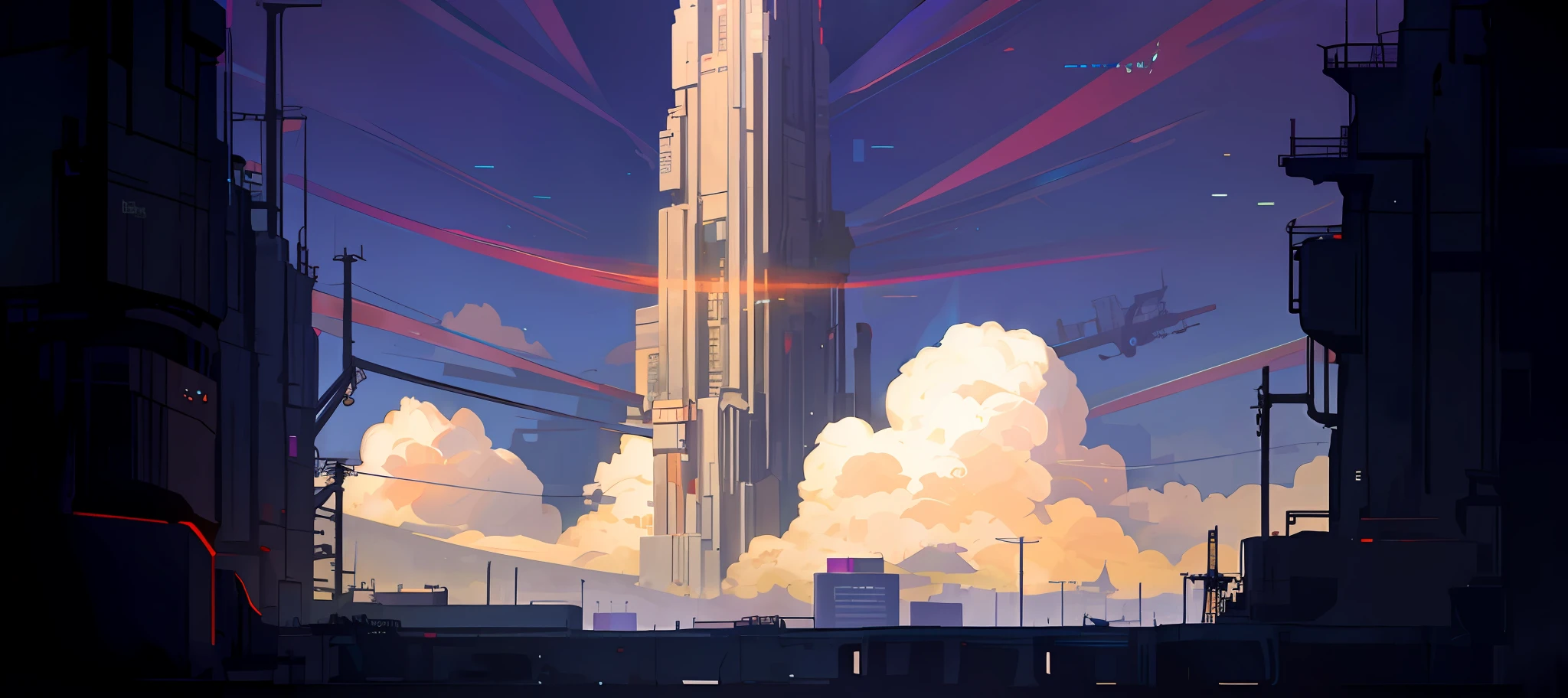 Cyberpunk, technologically sensible pictures, towering buildings