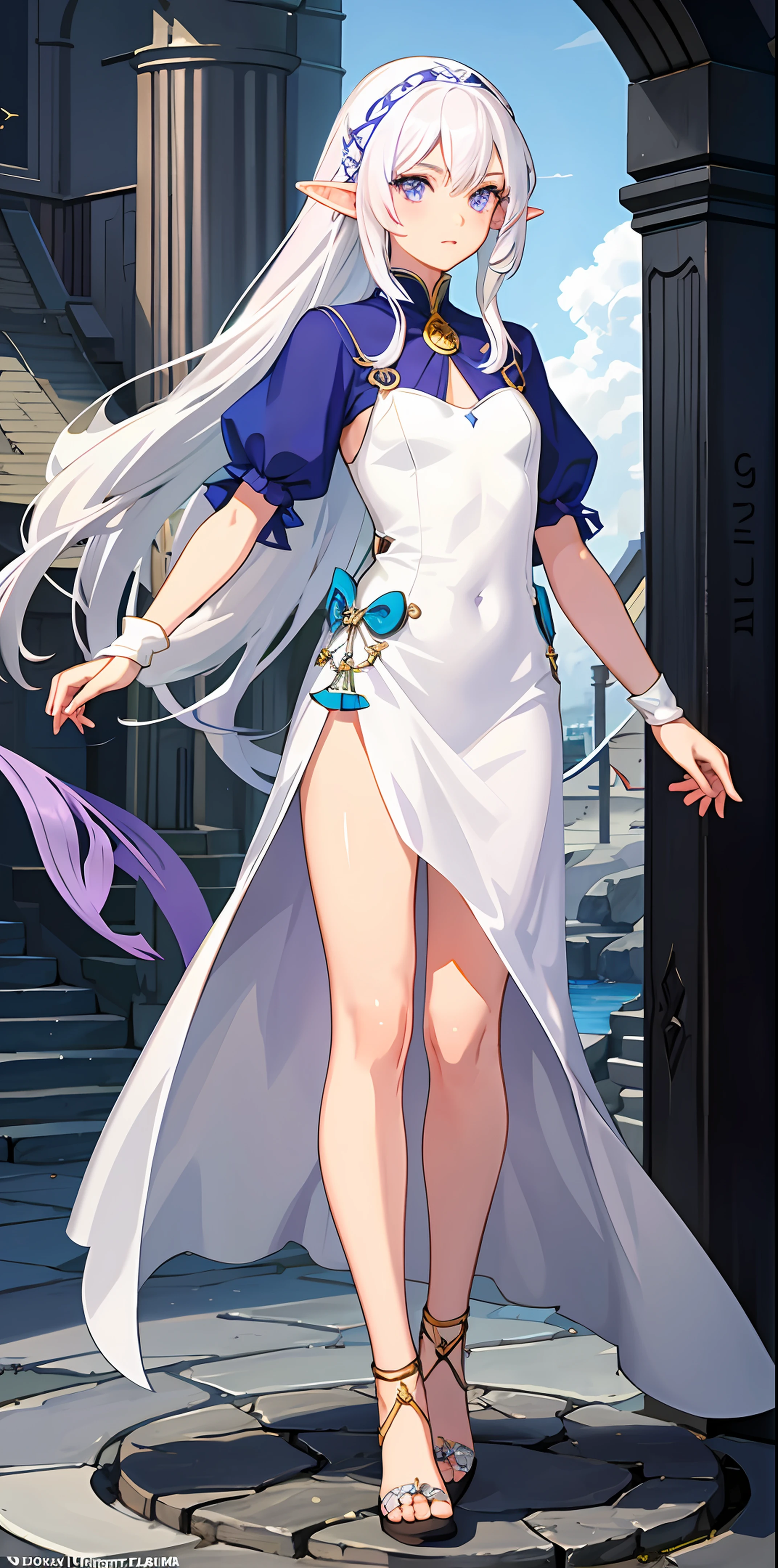 young elf, boxer, full body, white hair, lilac eyes, fantasy world background, manga