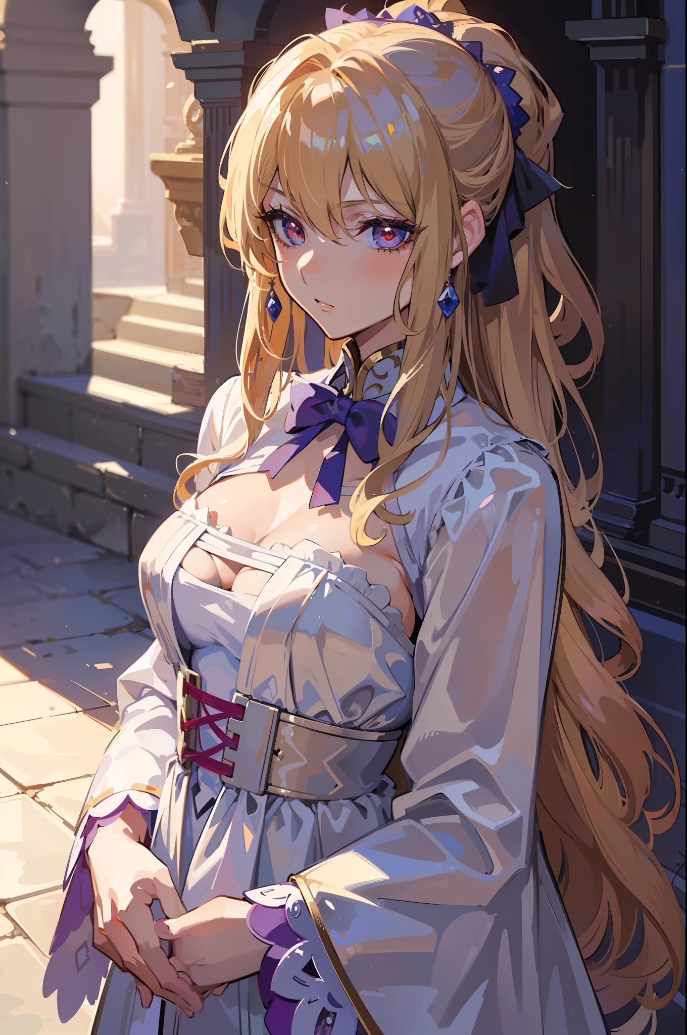 ((Top Quality, 8K,)) 1 Woman, Blonde Hair and Red Eyes Anime Girl, Anime Girl Named Lucy, Portrait of a Female Anime Hero, Female Anime Character, Zodiac Girl Portrait Knight, Altria Pendragon, Hajime Yatate, Symphogear, Giorno Giovanna, Cornelia from Code Geass, War Maiden Suvia, Small Luxurious black swimsuit