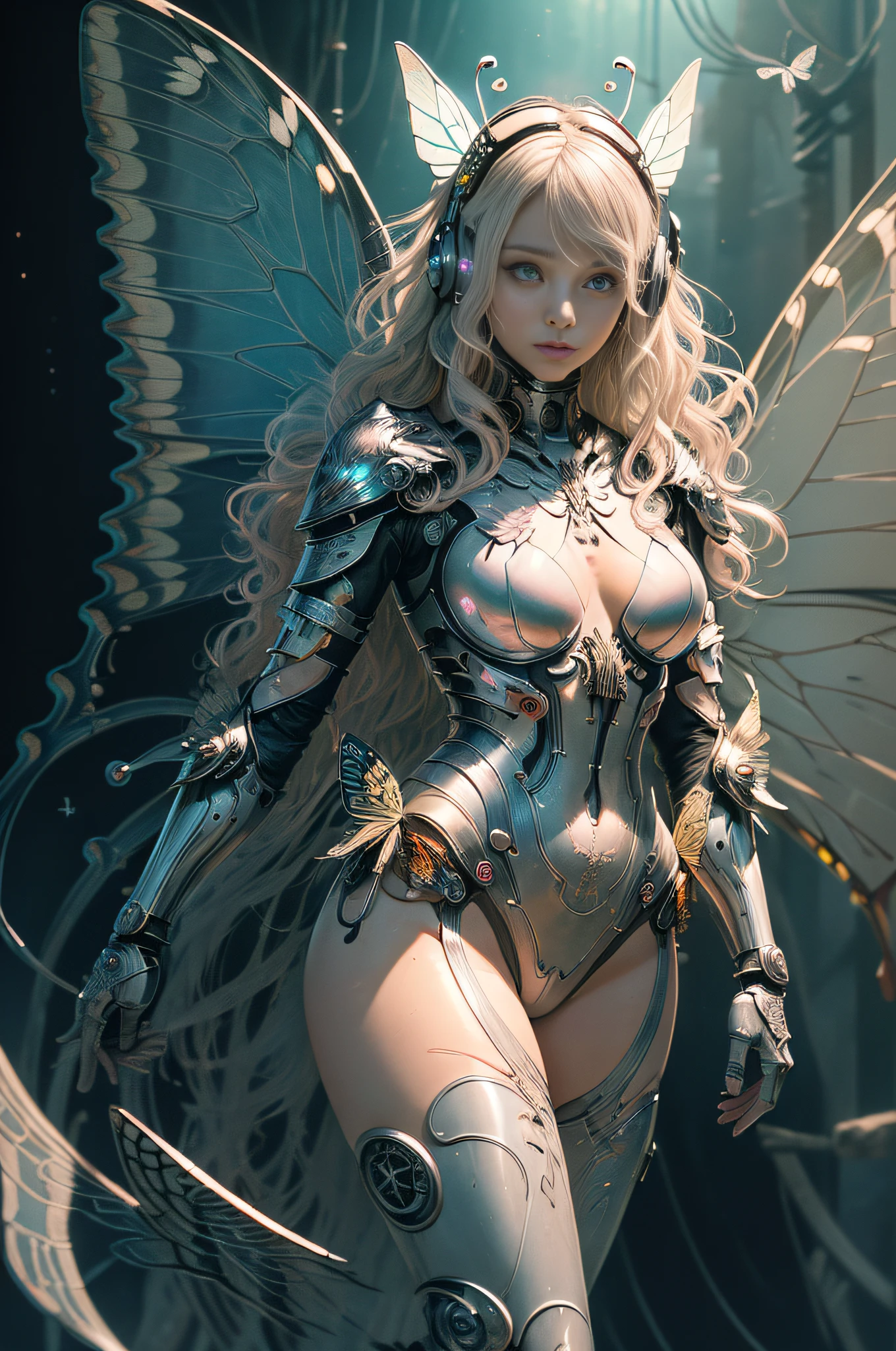 [Detailed illustrations, art based on extremely ideal anatomy, very detailed and detailed drawings, delicate lines with slow and urgent, realistic texture expression],(((Color tressed main lines)),(Artwork with outstanding craftsmanship),(Background of the laboratory),HENTAI ANIME [CYBERGirl Beauty ((SKINNY))  (Wavy platinum blonde)] Cyborg,(( Butterfly wings)) Magenta pink Papillon Cyber Armor Cyber Headset ((Transparent Material) Aurora Armor)),(Science Fiction Mechanical Bioengineering),((Fine and Beautiful Skin Expression (Transparency))),((Clear Gaze)),((Perfect Eye Details (Beautifully Drawn Eyes)))),(Beautiful Perfect Face (Realistic Face Details)),(( Beautiful hair details)),(Perfectly proportioned proportions)),(Design built to a high level,((Advanced structural understanding of materials)),Ideal color coordination),((Artistic decoration)) ((Dense detail)),(Detail,High definition)),[(Ultra-precision detail),(Multilayer texture)),HighQuality,High Resolution],(( Accurate simulation of the interaction between light and material, understanding of air flow, mechanically correct expression))), ((visual art with a sense of narrative)).