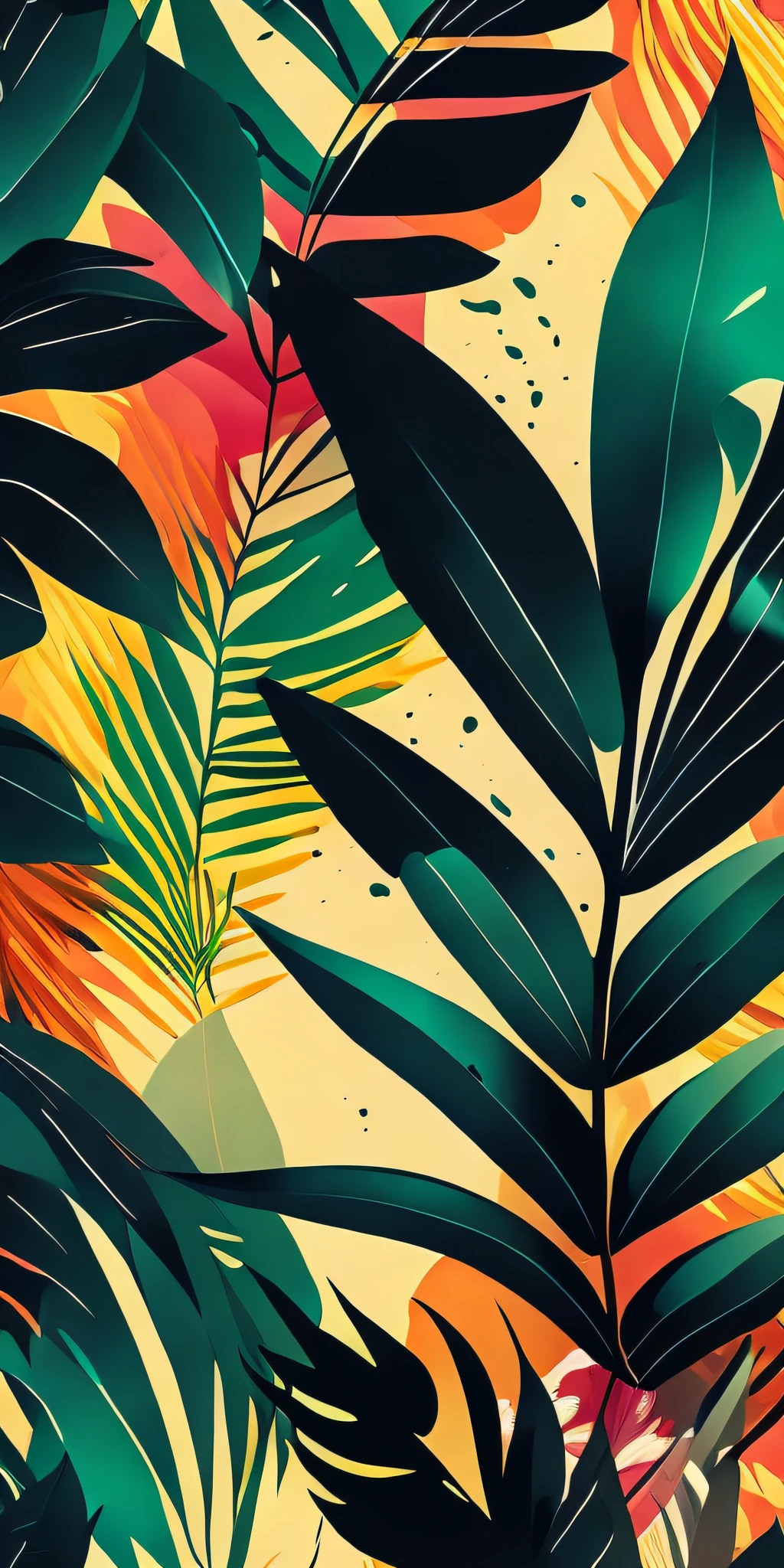 abstract tropical leaf wallpaper, vector style, splash ink, intricate