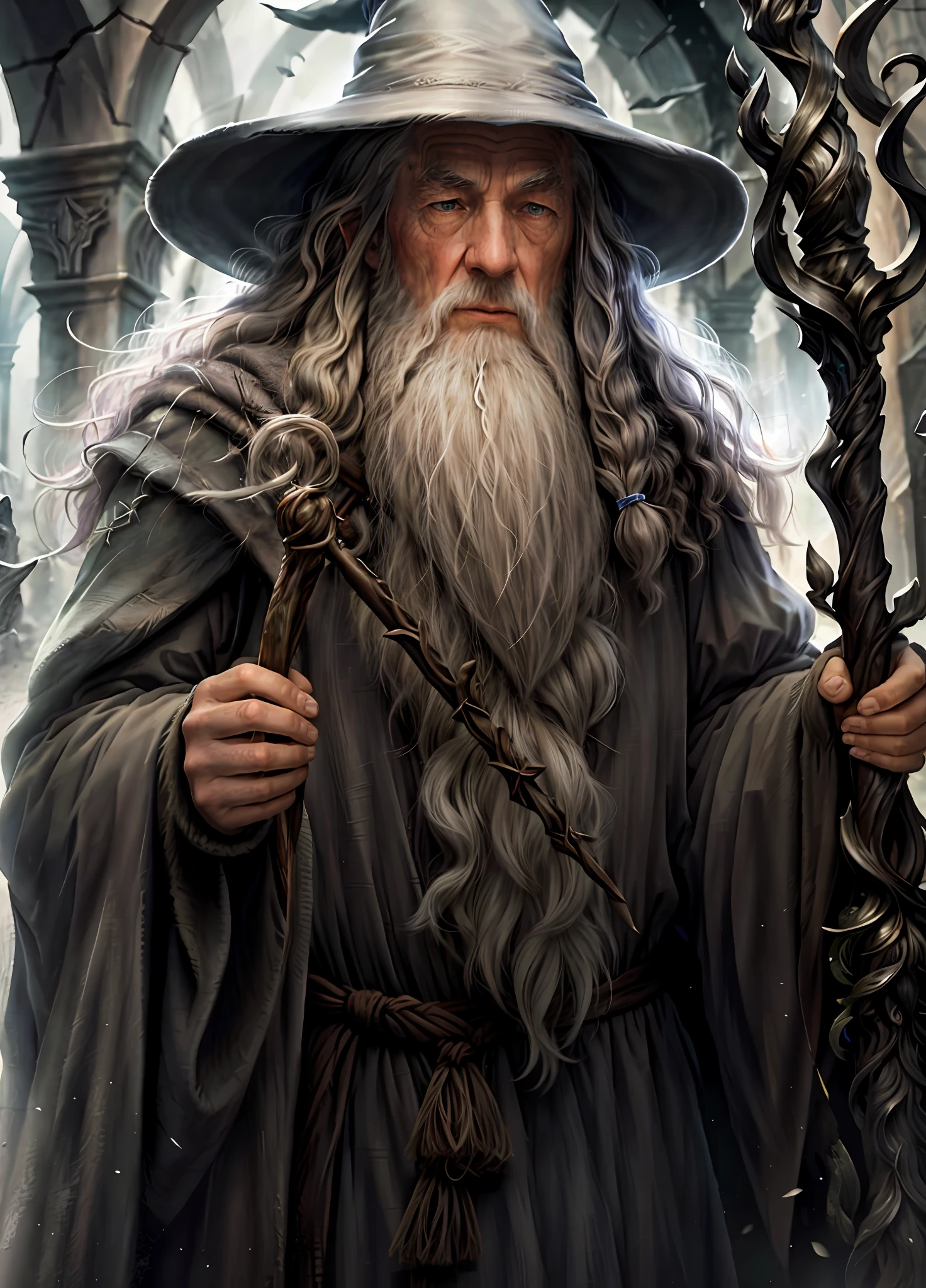 gandalf, wise, Wizard, high contrast, (natural skin texture, hyperrealism, soft light, sharp),