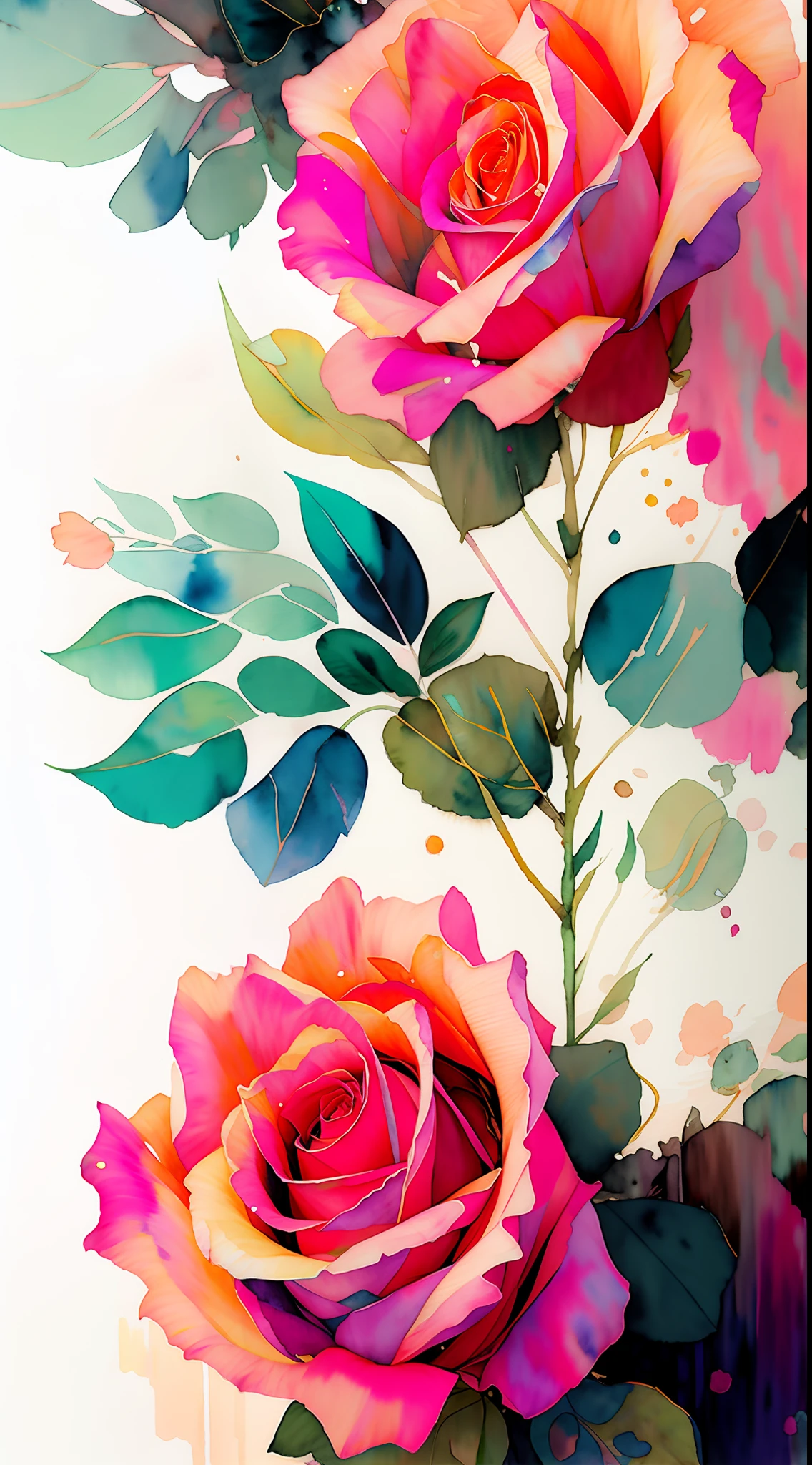 wtrcolor style, (rose) digital art, official art, blown by the wind, masterpiece, beautiful, ((watercolor)), paint splatter, intricate detail. Great detail, [dripping:0.7], Trending on Artstation, Rachel Walker