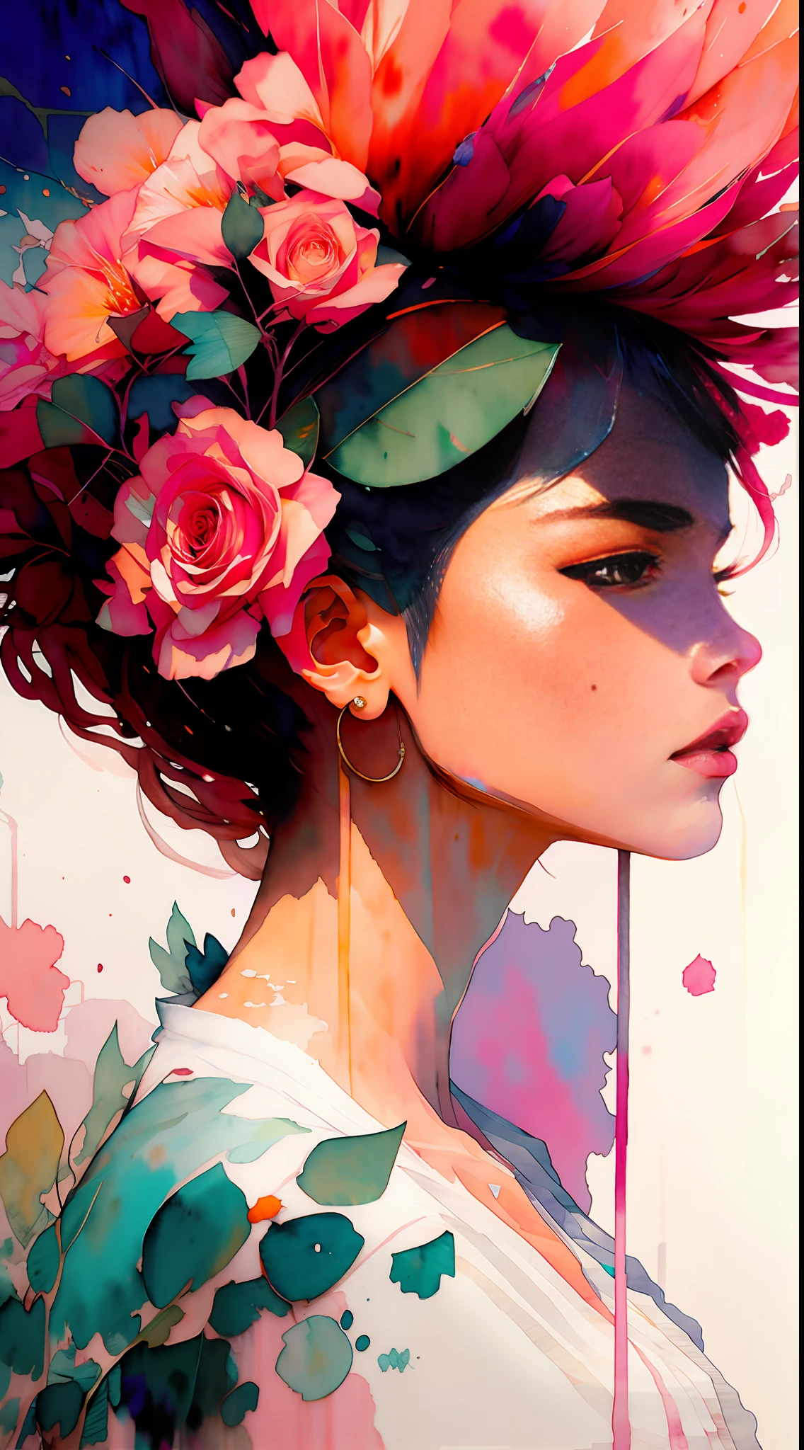 wtrcolor style, (rose) digital art, official art, blown by the wind, masterpiece, beautiful, ((watercolor)), paint splatter, intricate detail. Great detail, [dripping:0.7], Trending on Artstation, Rachel Walker