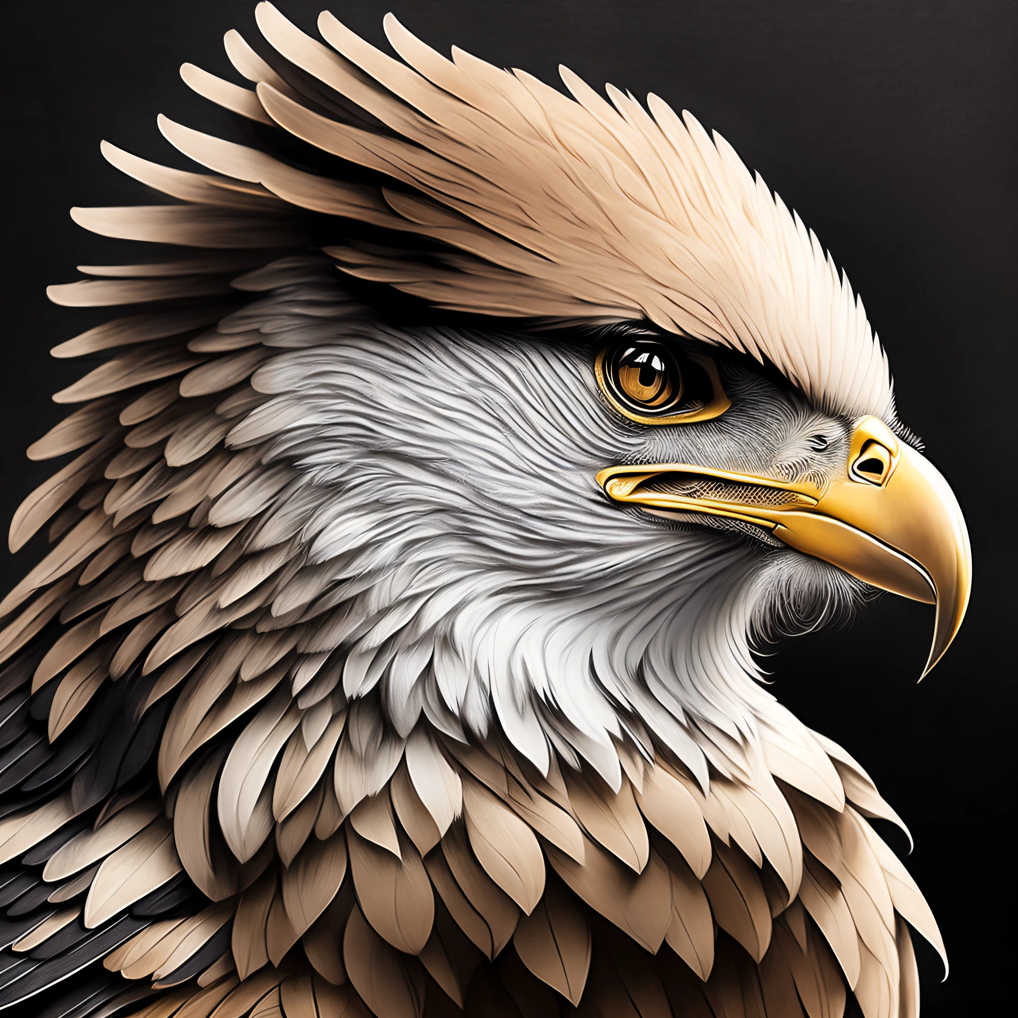 soft brushwork, (digital painting: 1.2), close-up of gryphon with eagle head, lion mane, lion ears, lion coloring, (black background), Artgerm, concept art, (coherence: 1.3), artstation trends, Photoshop, excellent composition, cinematic atmosphere, dynamic cinematic lighting, aesthetic, very inspiring, art house