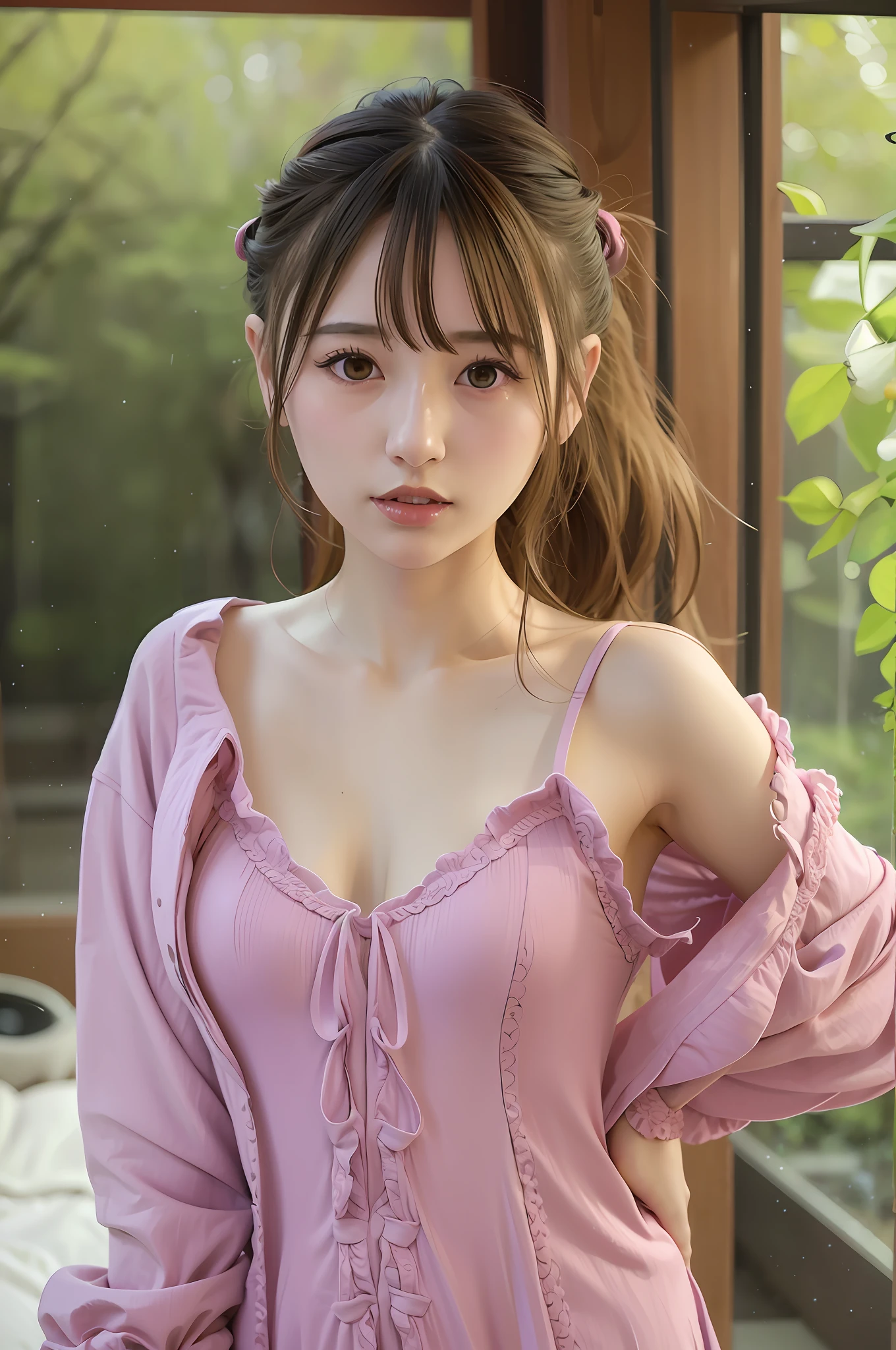 erotic nightgown, girl in her twenties, girl in her Japan, small breasts, perfect skin, perfect figure, hair tied back, gravure,