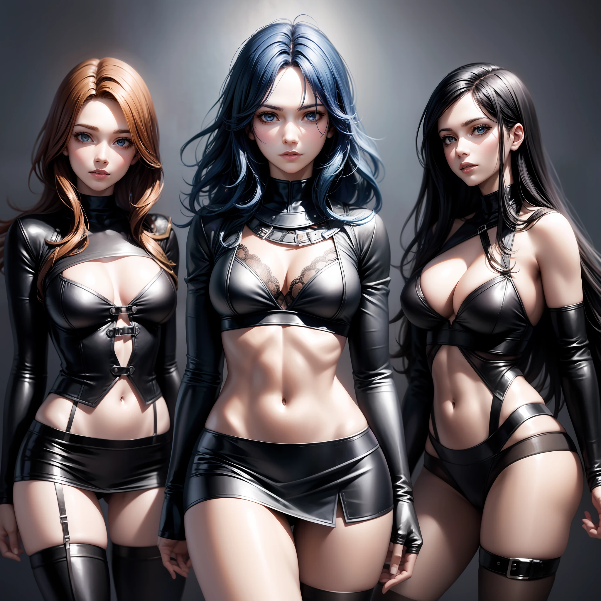 Percy Jackson characters taking self in group, see-through lingerie, leather clothing, mini-skirt