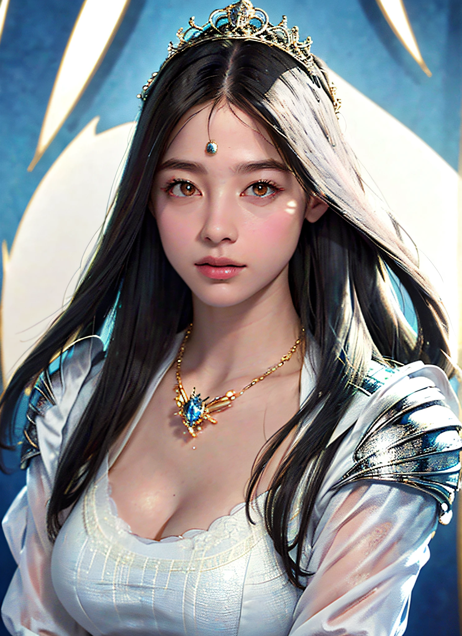 Ultra detailed complex 3D rendering of the face, (big breasts: 7.8), glamour shot full body image, braless, long hair, viewer view, intricate exposure wearing high super armor, bare feet, (shiny skin),((Realistic lighting, top quality, 8K, masterpiece: 1.3)), Clear Focus: 1.2, 1 girl, Perfect figure: 1.4, , (cleavage), intricate details, effectsUltra detailed big crown adorned with jewels: 1.2), big,, sexy swimsuit, (surreal), (high resolution), (8K), (very detailed), (beautiful detailed eyes), she radiates soft and bright light and illuminates everything around her, light particles, intricate detail jewels, one girl, solo, long hair, wind, gorgeous face, top quality, masterpiece, maximum detail, diffused lighting, ( Blue-black hair: 1.3), Valhalla Valkyrie, beauty, facial muscles