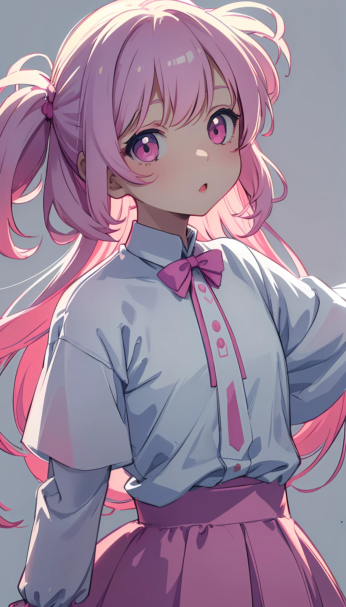 A cute little girl with pink lips, wearing a bright white shirt, zhong pastel palette aurora punk style, anime illustration of her face, animated gif, hand drawn animation, charming sketch, smooth shiny, hazy romanticism, super flat style, white background --ar 1:1--niji 5--style expressive--s 50