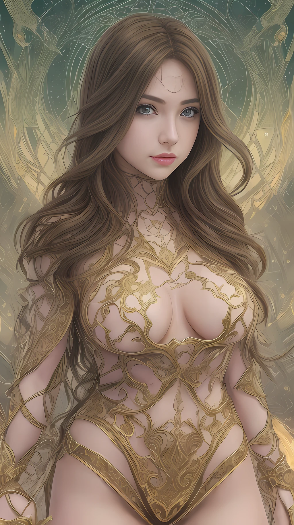 Daughter (Masterpiece:1.4), (8k, Realistic, RAW Photos, Best Quality: 1.4), Japanese, (1 Girl), Beautiful Face, (Realistic Face:1.4), (Caramel Hair, Long Hair:1.3), Beautiful Hairstyle, Realistic Blue Eyes, Beautiful Detailed Eyes, (Realistic Skin:1.3), Beautiful Skin, Attractive, Ultra High Resolution, Ultra Realistic, Highly Detailed, Golden Ratio, (Detailed Face: 1.4), Looking at the Audience, White Shirt, Medium Tits, Pose to stroke chest, transparent shirt, (torn clothes: 1.5), (no underwear: 1.4), perky_nipples, short jeans, shorts, cute smile, red lips, (golden ratio fingers: 1.5), (illustration background, CGI, movie, futuristic, mountain, snow, thick thighs, robust, gothic, gold trim, cthulhu, octopus, official art, transparent cloak,