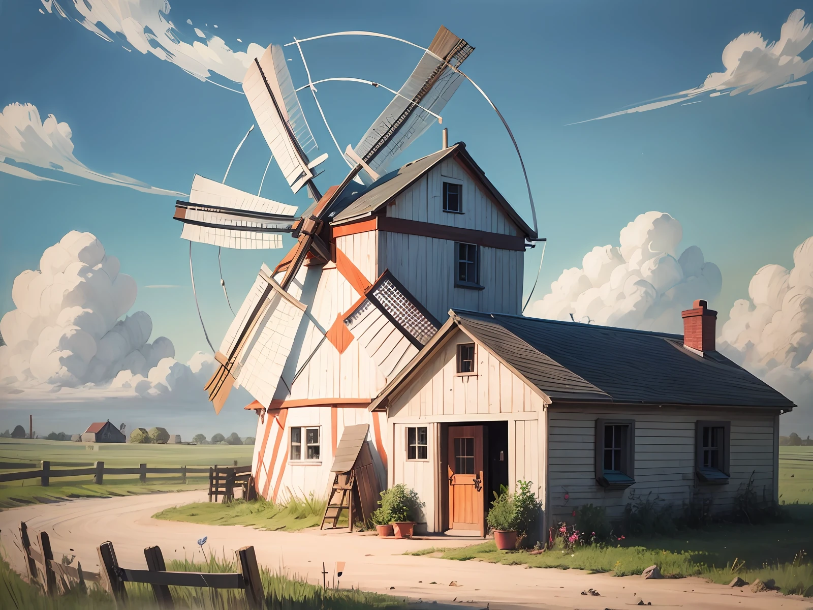 Windmill Crayon drawing Drawing by a --auto --s2