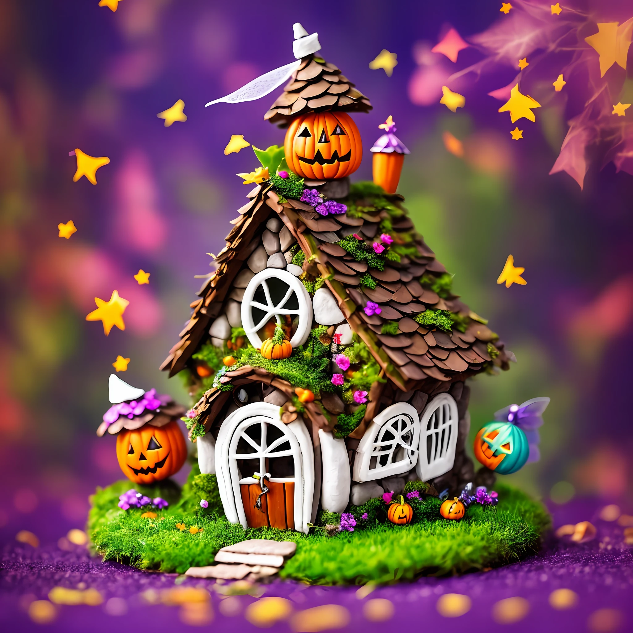 Cute fairy house, vibrant colors, halloween , clean background, white background --auto --s2