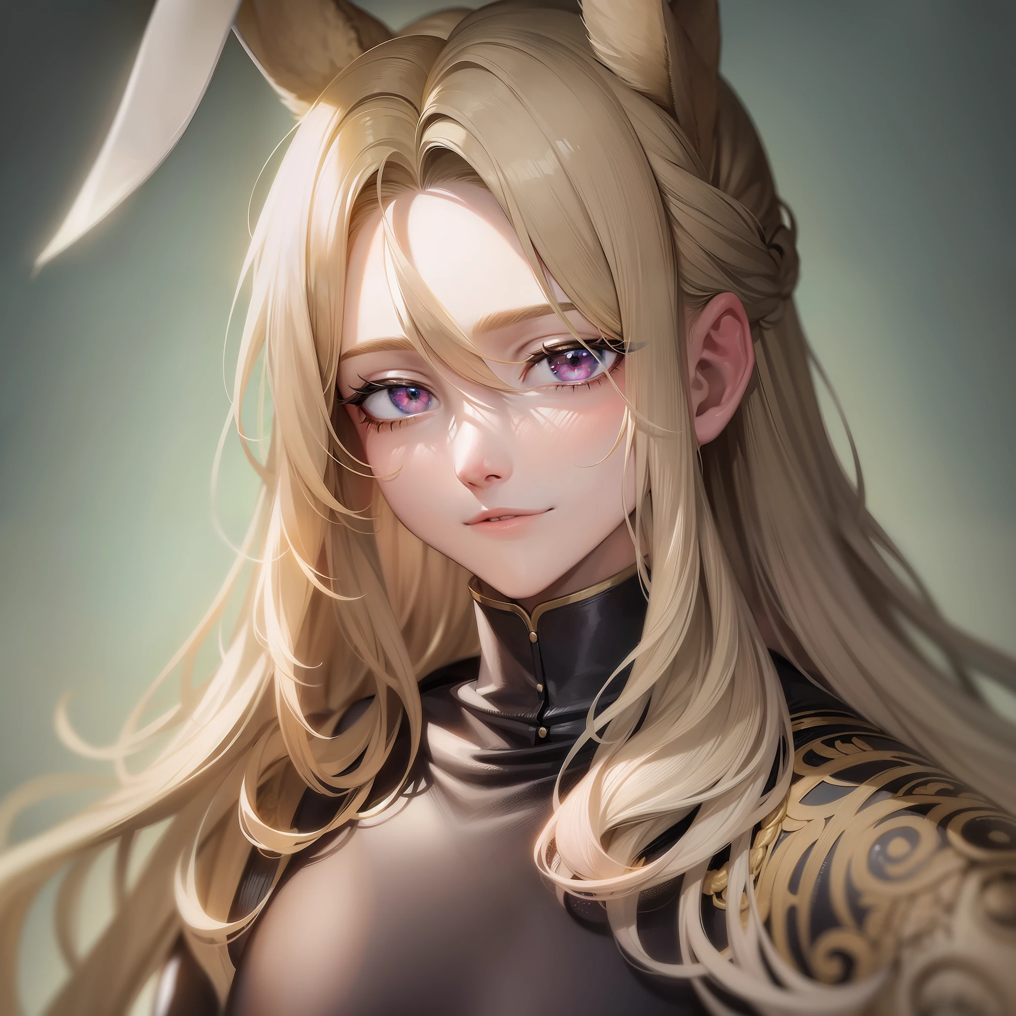 (Masterpiece) 8K resolution, beautiful boy with rabbit ears, blonde long hair and ash gray eyes, fantasy style,